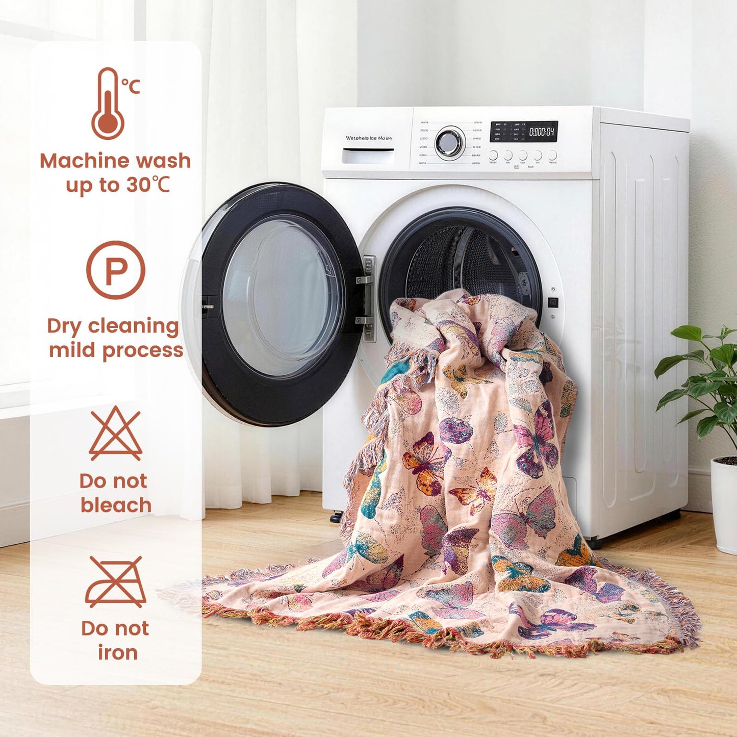 MSGKV Boho Throw Blanket for Bed Cotton Butterfly Twin Size Couch Blanket 60"x80" Muslin Summer Breathable All Seasons Lightweight Farmhouse Blankets