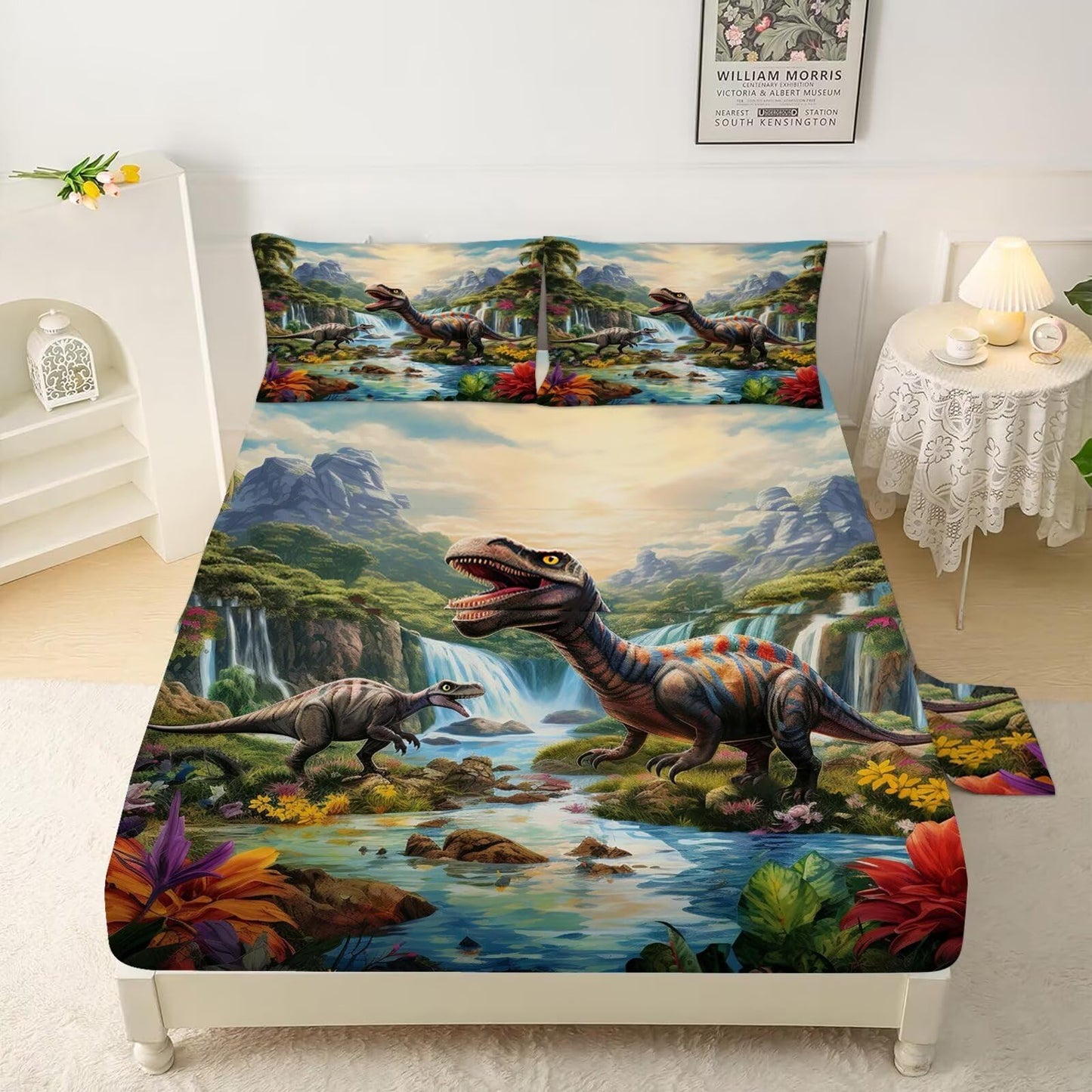 VTKON Dinosaur Sheets Set Twin Size Cute Dinosaur Room Decor for Boys Room Soft Toddler Bed Sheets for Boys Kids Twin Dino Bedding Set Includes 1 Flat Sheet + 1 Fitted Sheet + 1 Pillowcase