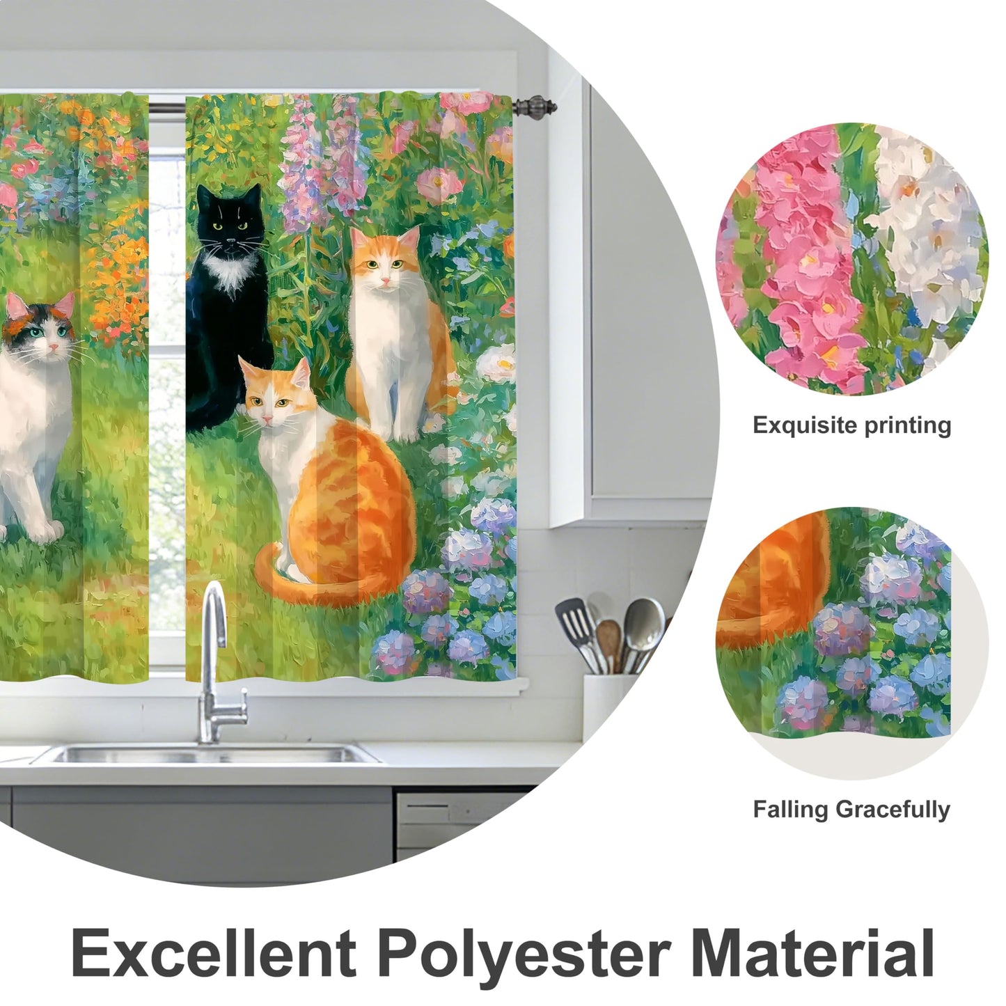 Ecixzyo Cats Kitchen Curtains Short Rod Pocket Drapes Tiers Window Curtains for Basement Bathroom 2 Panels 28x36in
