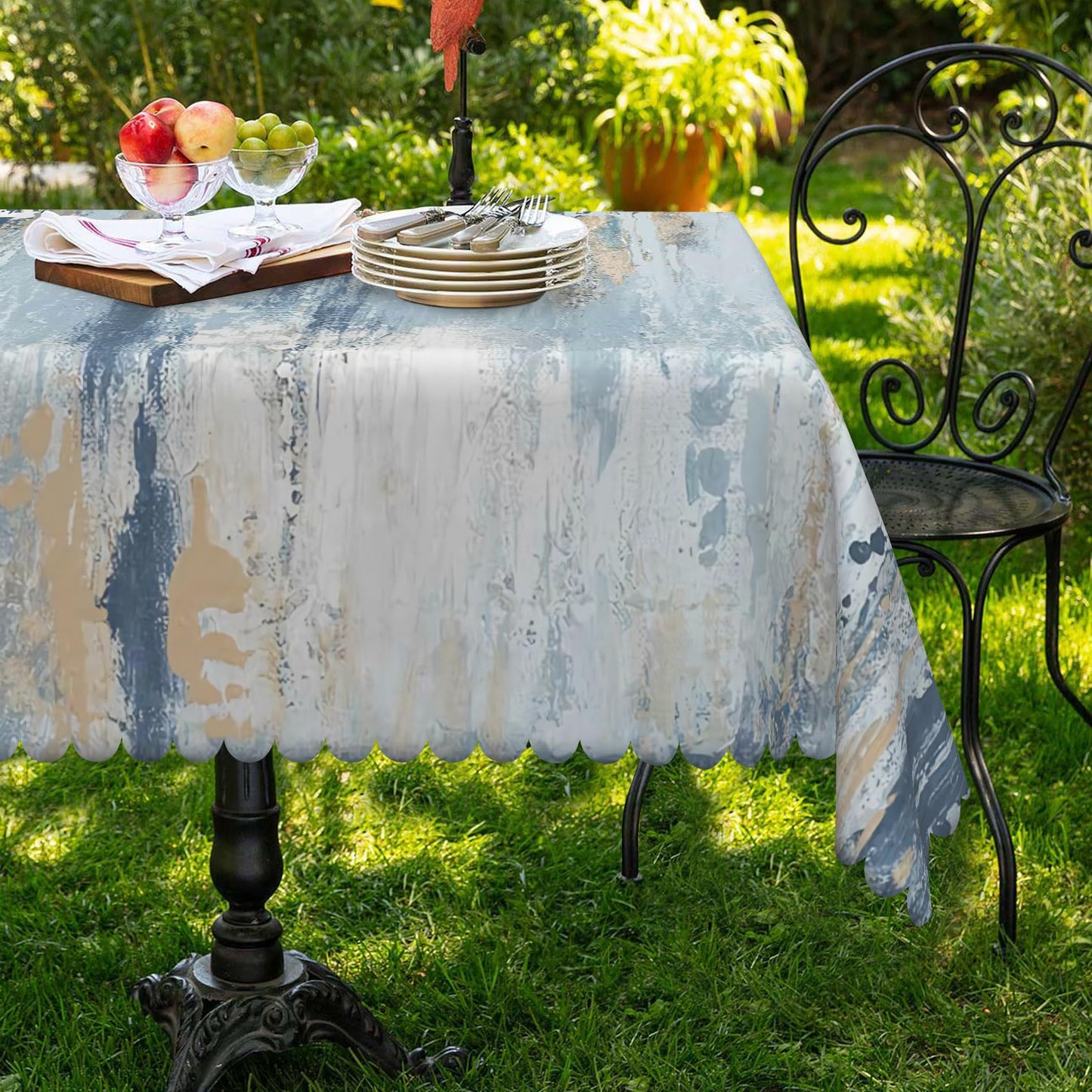 SIEDYCV Graffiti Painting Tablecloth Rectangle, 52x70 Inch Modern Abstract Art Sky Blue Oil Texture Fabric Table Cloth Thick,Waterproof Table Cover for Kitchen Birthday Wedding Party Cafe Home Decor