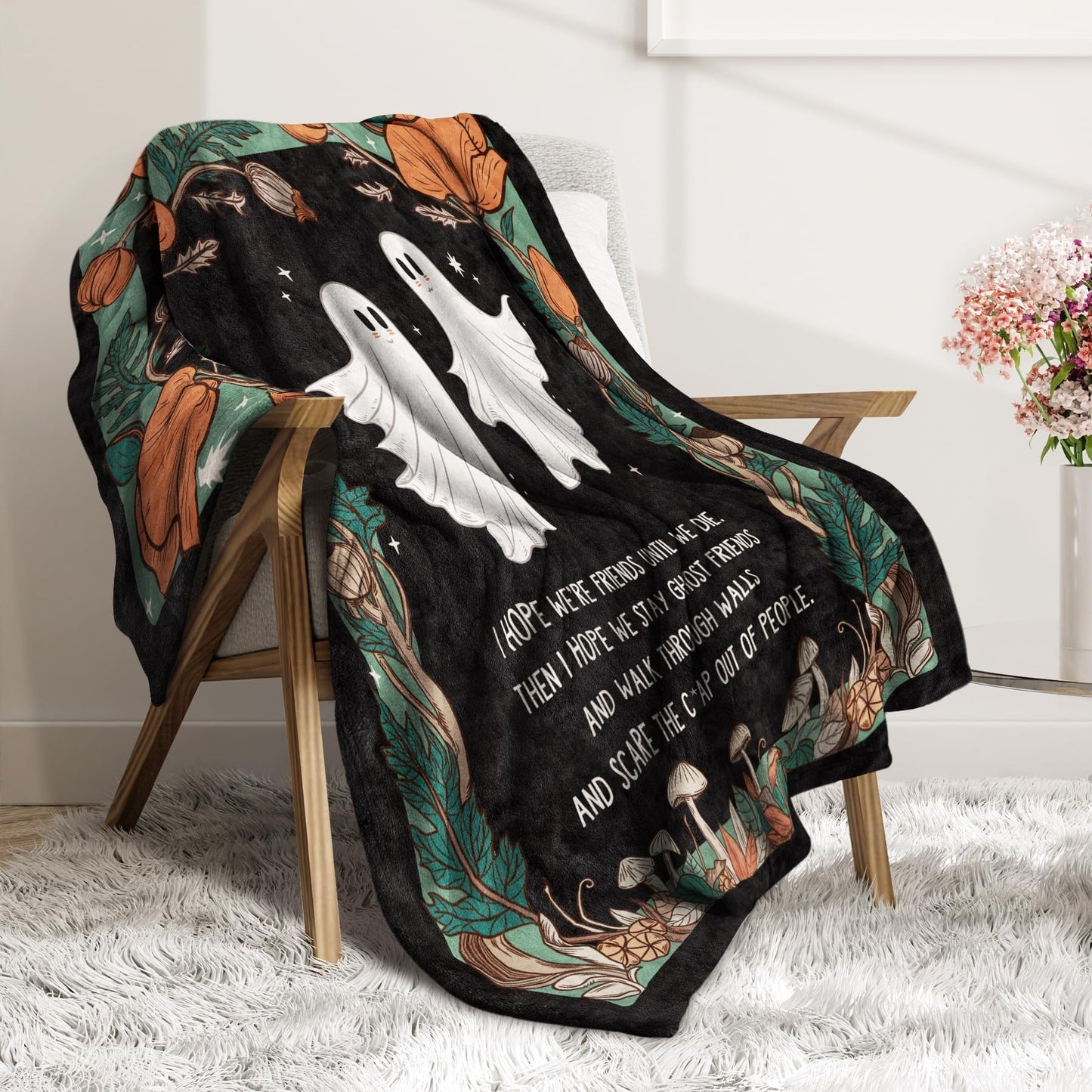 SteadStyle Friend Gifts for Women, Funny Gifts for Best Friend, Birthday Gifts for Women Bestie BFF Friendship, Mother's Day Valentine's Halloween Christmas Ghost Friends Soft Flannel Blanket 60"x50"