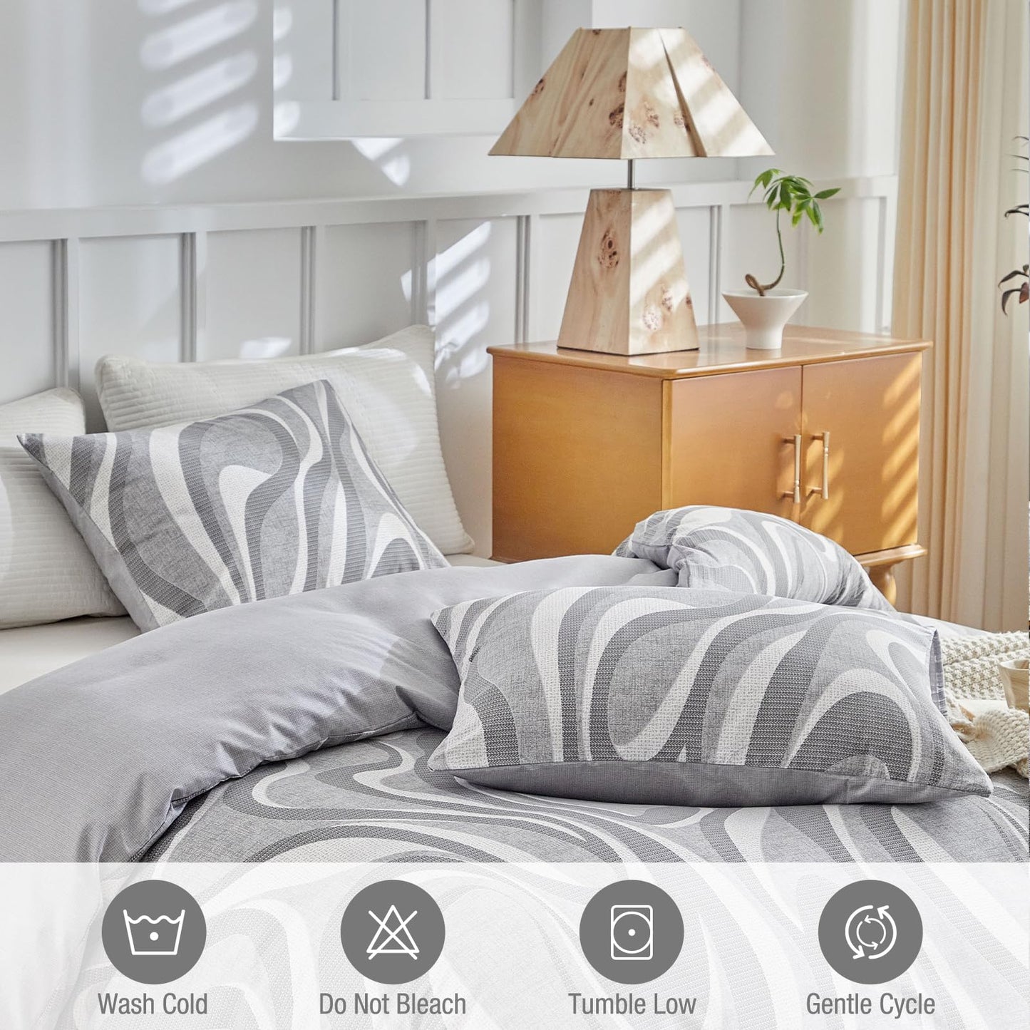 Lekesky Grey Duvet Cover King Size, Abstract Geometric Print King Duvet Cover Set, 3 Pieces Soft Microfiber Duvet Cover Modern Bedding Set (1 Duvet Cover 104"x90", 2 Pillowcases 20"x36")