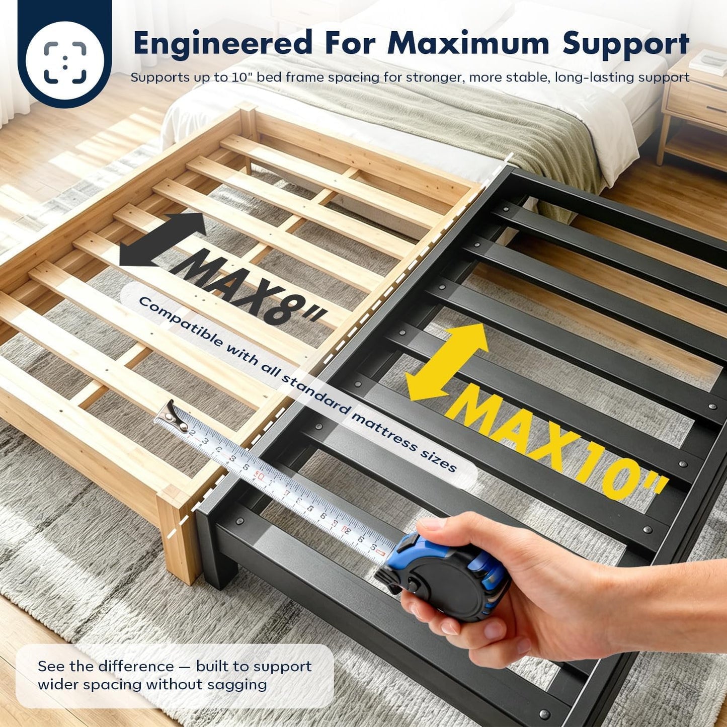 BedBro Queen Bunkie Board 10mm (60" x 80") – Black Under Mattress Support, Anti-Sag & Noise-Free, Breathable Low Profile Bed Board for Metal Frame, Platform & Slatted Beds