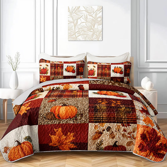 XYNHML Colorful Oil Painting Pumpkin Quilts Bedding Full 3Pcs Fall Maple Leaves Quilt Set Retro Patchwork Lightweight Soft Bedspreads Coverlet with 2 Pillowcases for Kid Boy Girl Teen Adult Bed Decor