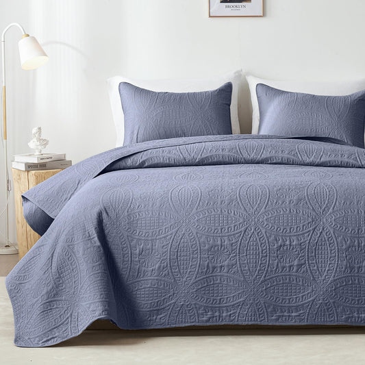 akkialla Quilts Queen Size,Bluish Grey Ultrasonic Full/Queen Quilt Set,Lightweight Soft Bedspread Coverlet,Modern Style Coin Pattern Bed Cover for All Seasons,3 Piece(1 Quilt,2 Pillow Shams)