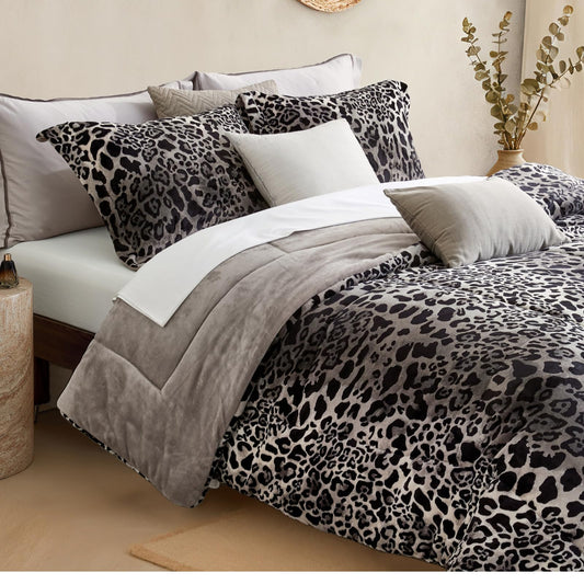 Petrichor Leopard Velvet Flannel Queen Comforter Set-Cheetah Print Western Blanket,Luxury Fuzzy Heavy Bedding Set, 3 Pieces Plush Winter Bed Set with Comforter (90"x90") & 2 Pillow Shams (20"x26")