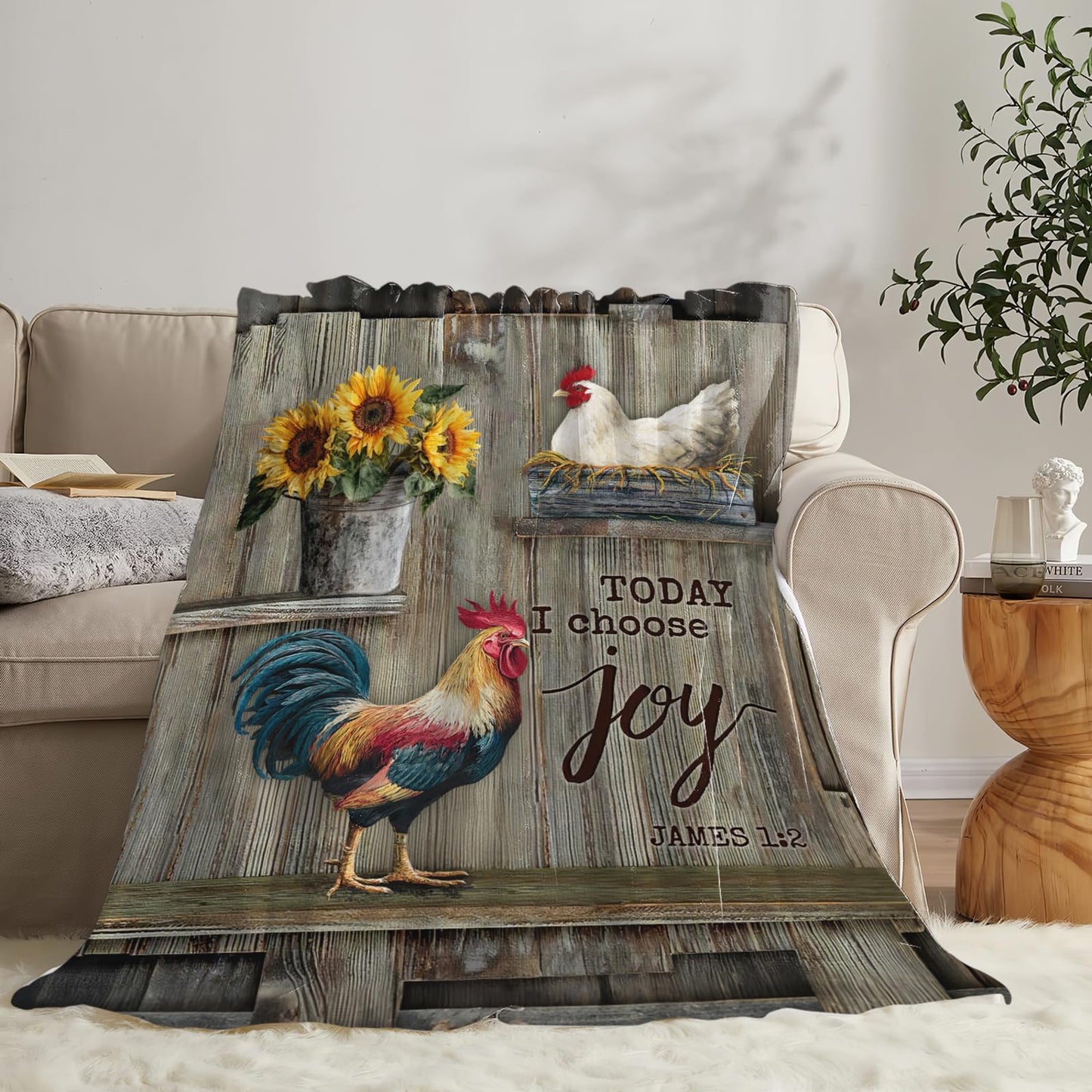 Dynova Rooster Blanket Cozy Plush Chicken Hen Throw Blankets Fuzzy Flannel Fleece Country Sunflower Gifts for Girls Boys Women Men 50"X40"