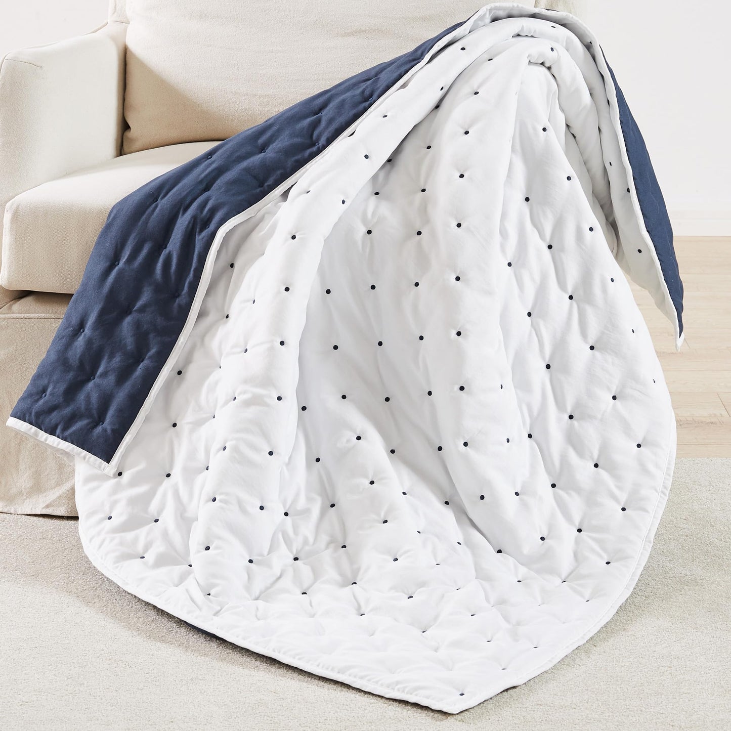 Levtex Home - Embroidered Swiss Dot - Throw - Dot - Navy and White - Quilted Throw (50x60in.) - Polyester