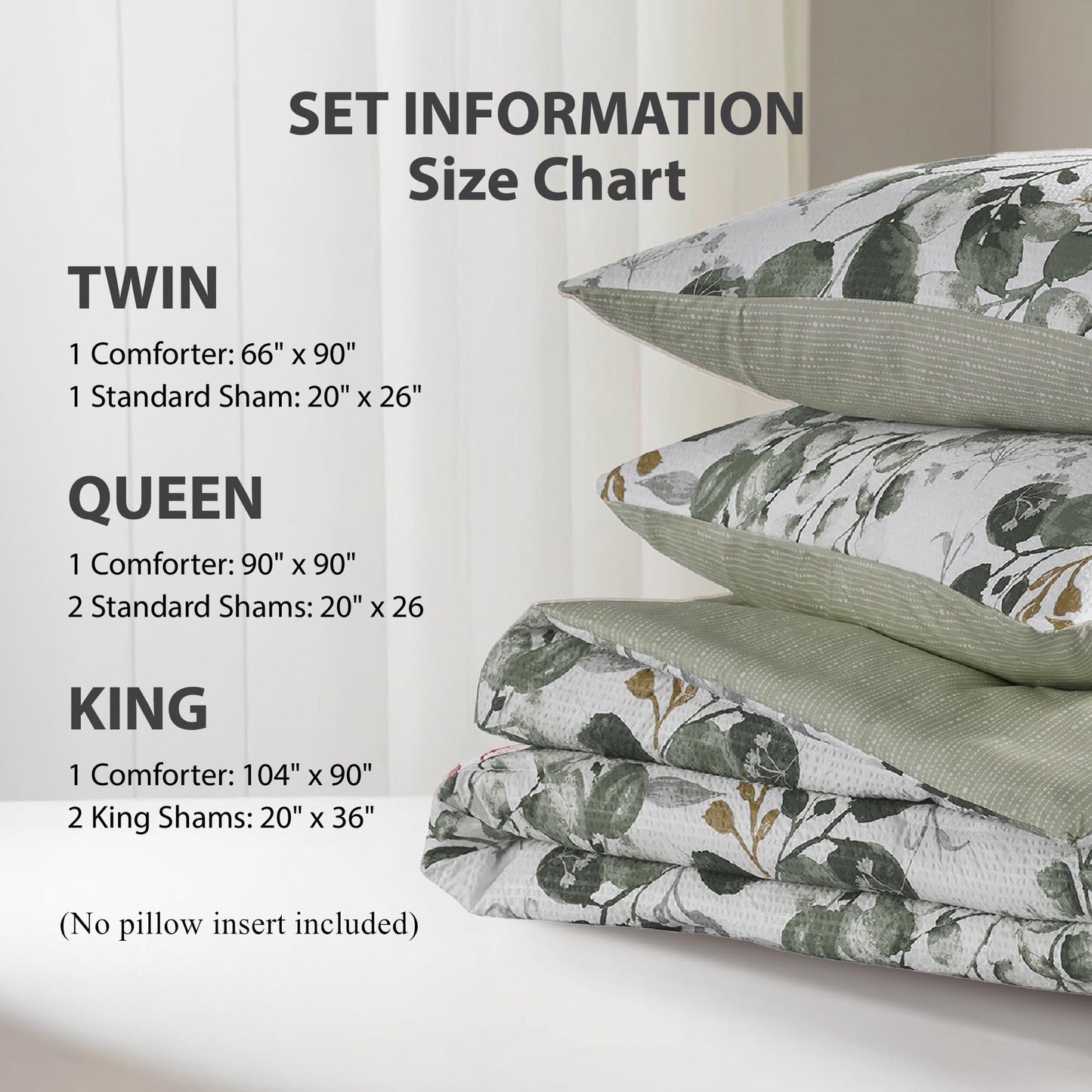 Regency Heights Lightweight Seersucker Botanical Comforter Set Twin Size, 2 Pieces Reversible Design with Striped Print, Premium Microfiber Bedding Set, Comforter and Sham Set, Green