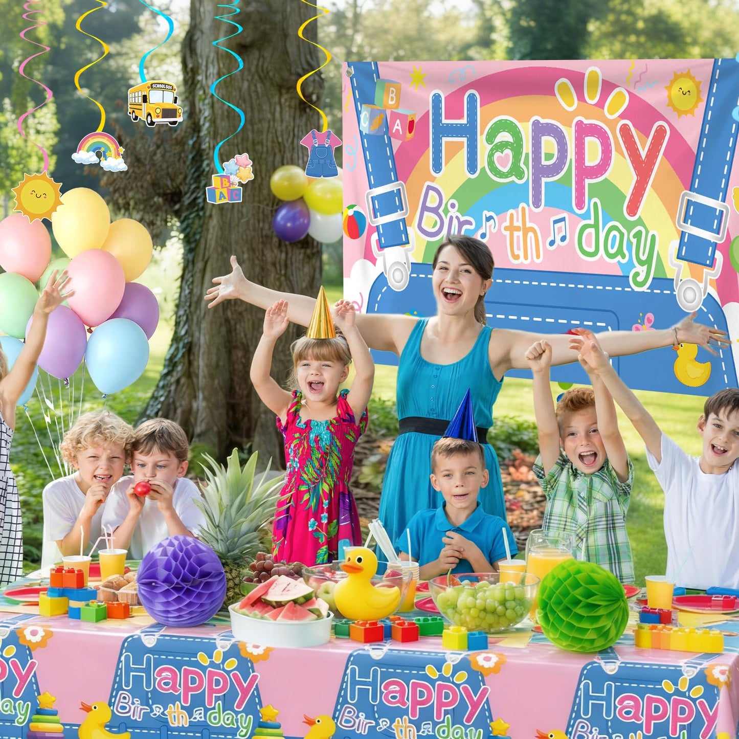 Fufuddz 3 pcs English Teacher Birthday Tablecloth, Cartoon Teacher Plastic Tablecloths, 54inch x 108inch Party Tablecovers for Fans Girls Boys Kids Birthday Classroom Decor Birthday Party Supplies