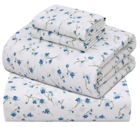 ZOYER 100% Cotton Percale Sheets Queen – Cooling Breathable Bed Sheets for Hot Sleepers, Crisp Hotel Style Bedding, Deep Pocket 16”, Lightweight Soft Durable 4 Pcs Sheet Set, La Laa Flower