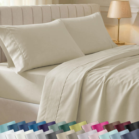 California Design Den Soft 100% Cotton Bed Sheets Twin Size Set, 400 Thread Count Good Housekeeping Award Winner, Silky Smooth Sateen, Breathable and Durable Twin Bedding Set - Beige
