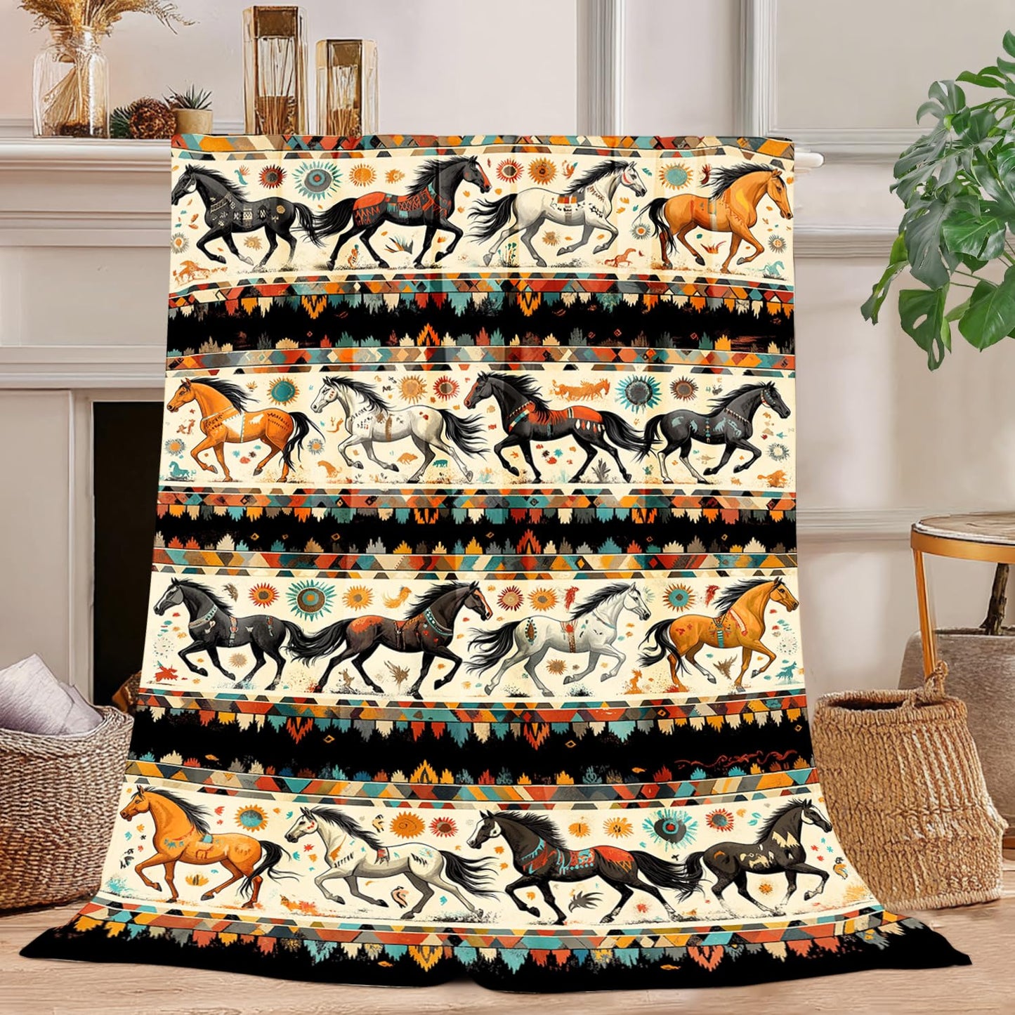 Horse Blanket Horse Fleece Throw Blanket Super Soft Fuzzy Plush Cozy Warm Horses Decor Stuffed Animal Bedding Blankets Gift for Boys, Girls, Men, Women - Kids & Adult 50"x40"