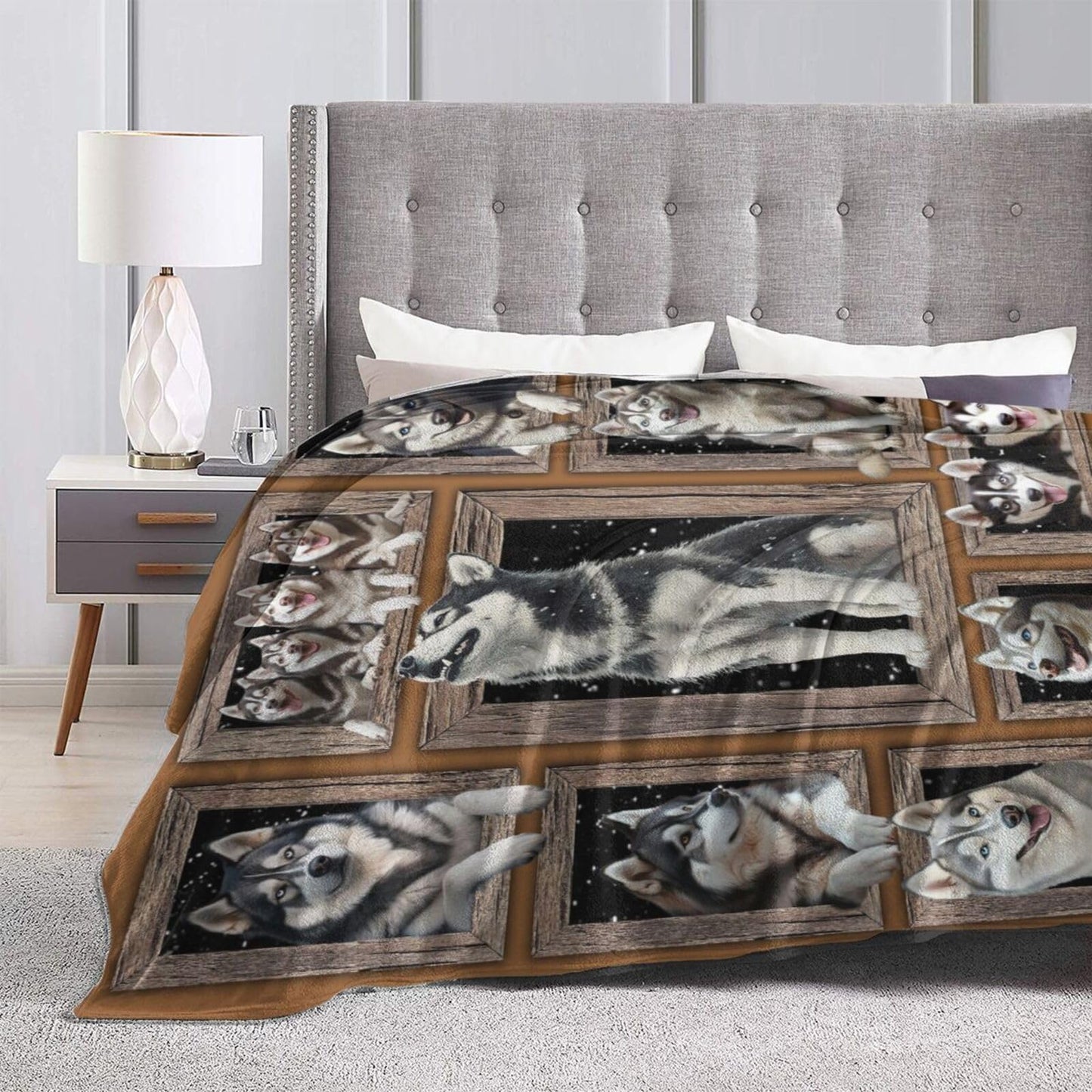 Siberian Husky Throw Blanket Funny Huskey Dogs Flannel Blankets Huskies Fuzzy Plush Super Soft Cozy Warm Decor Gifts for Boys Girls Kids Adults Men Women 40" x 50"