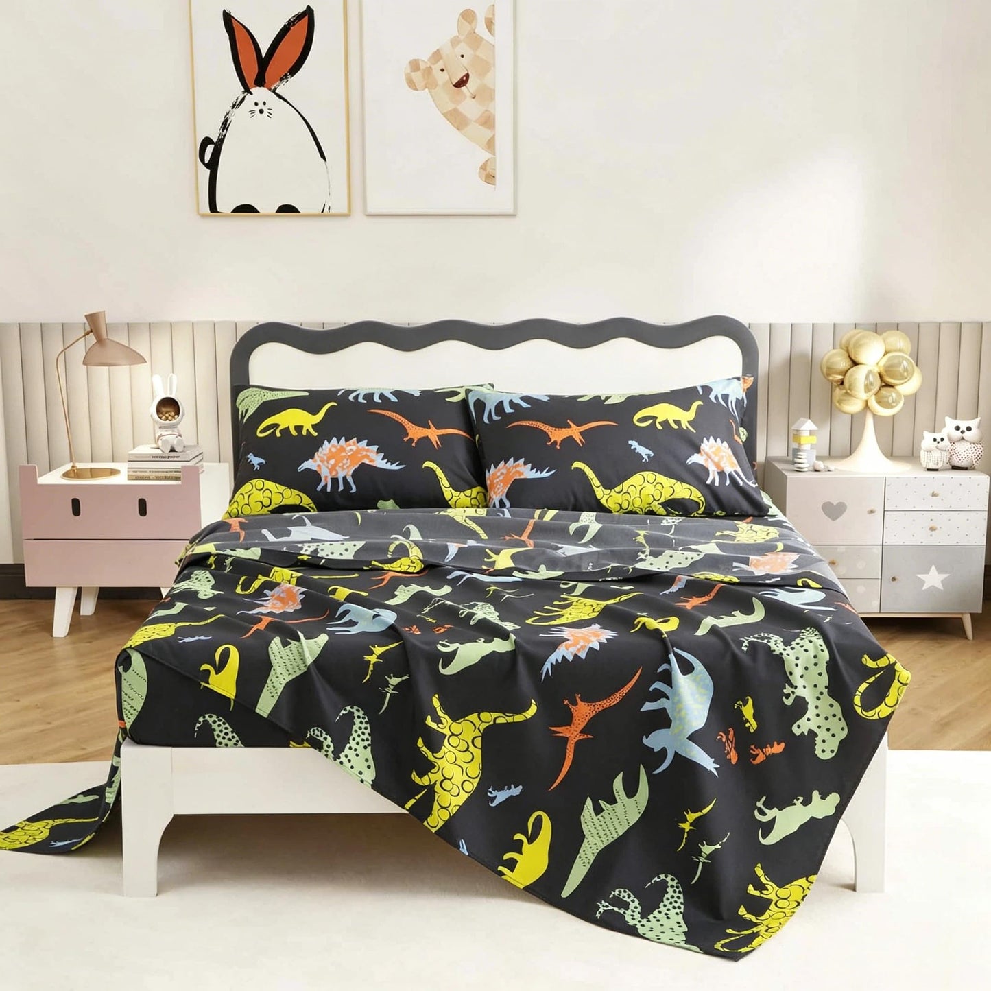 SDY 4 Pieces Dinosaur Sheets Queen, Soft Dinosaur Microfiber Bed Sheets for Boys, Girls, Kids and Toddler, Bed in A Bag with 1 FittedSheet+ 1 Top FlatSheet + 2 Pillowcases