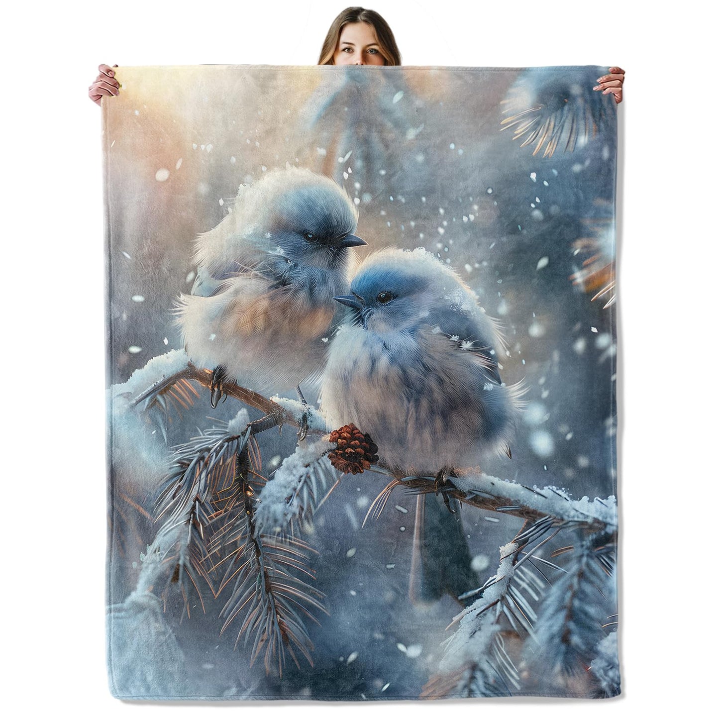 Winter Bird Throw Blanket for Girls Boys Kids Adults, 50x60 in, Cozy Flannel Blanket for Bedroom, Camping, Couch, Room Decor, Fuzzy Warm Soft Gifts