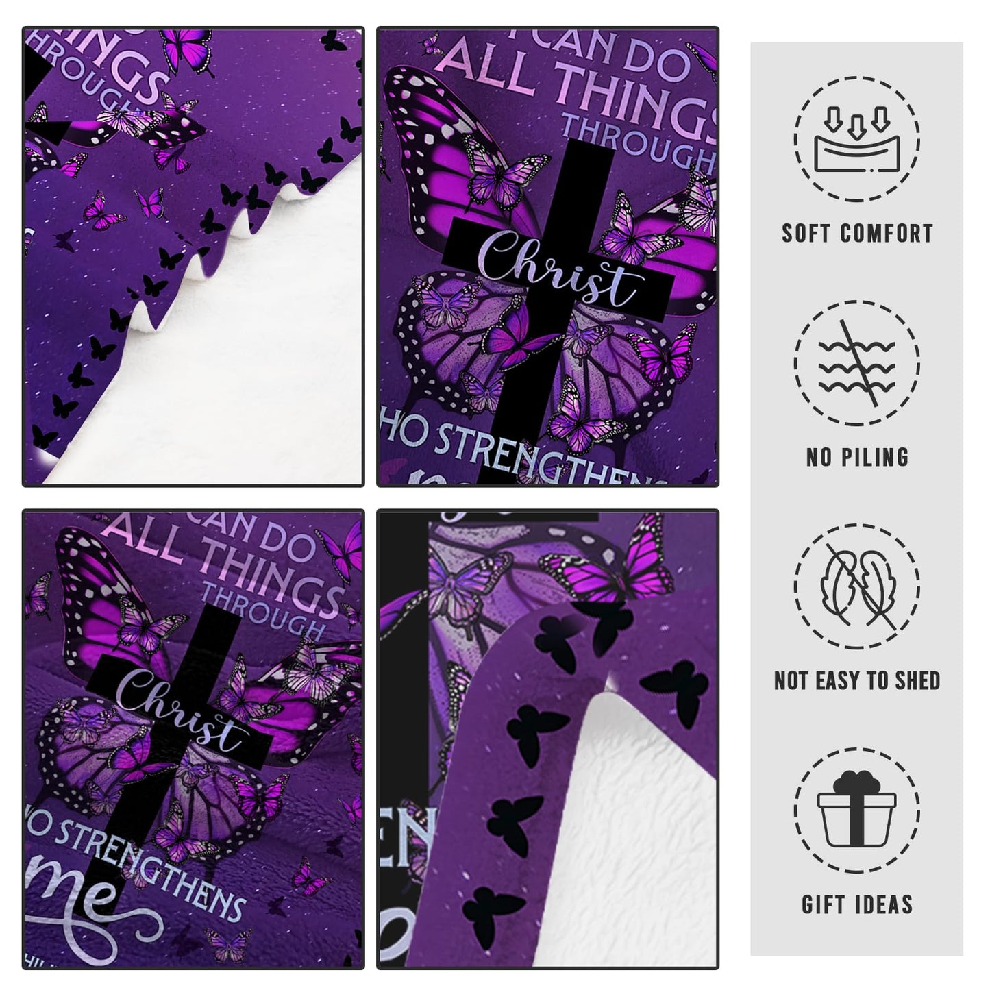 CIUGOIG Christian Gifts for Women - I Can Do All Things Christ Blanket 50"x60" - Inspirational Religious Birthday Catholic Spiritual Gifts Faith Based Gift - Purple Christian Throw, Butterfly