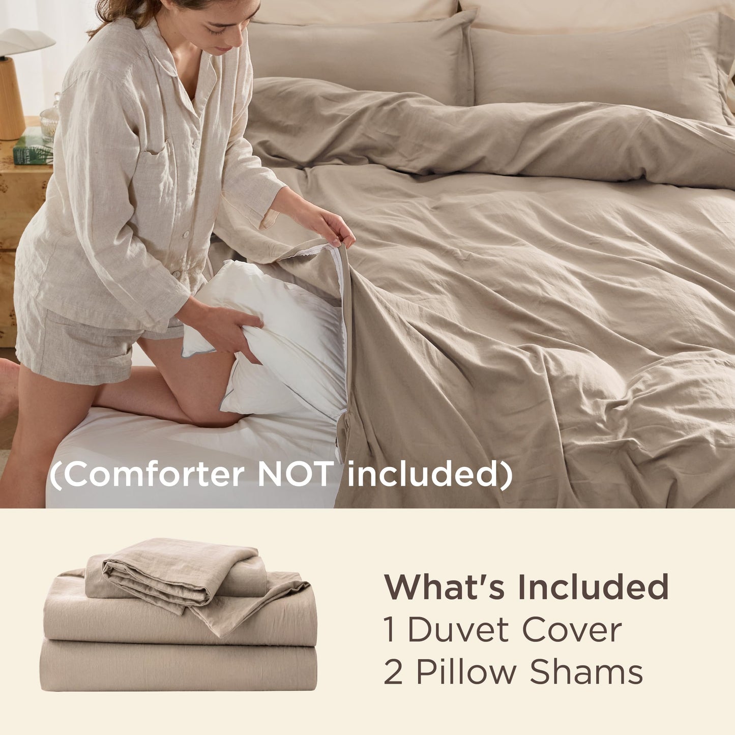 Bedsure Light Brown Duvet Cover Queen Size - 3 Pieces Prewashed Cotton-Like Extra Soft Bedding Set, Includes 1 Duvet Cover 90x90 Inches with Zipper Closure & 2 Pillow Shams, Comforter Not Included