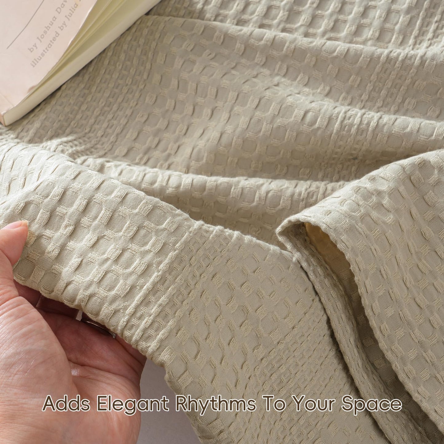 David's Home Cozy Waffle Weave Throw Blanket, Ultra Soft Breathable Lightweight Skin-Friendly Throw for All Seasons, Elegant Room Decor for Couch Bed Sofa Car Travel, Natural