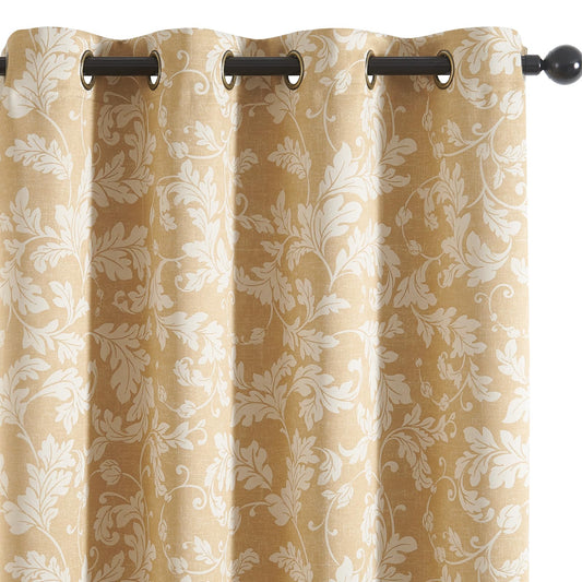 jinchan Vintage Curtains 84 Inch Long Cream Scroll Leaf Gold Curtians for Living Room Bedroom Room Darkenign Drapes Thermal Insulated Classic Traditional Privacy Grommet Top 2 Panels