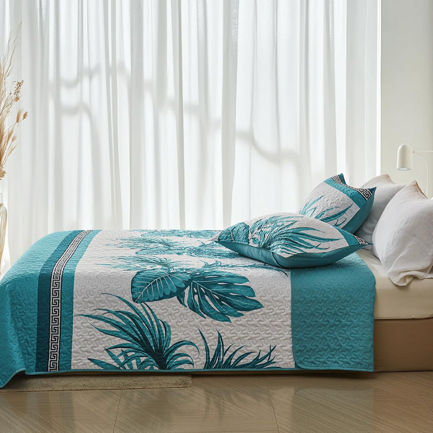OARAGE Quilt Bedding Set, Blue King/Cal King Comforter Set, Bedding Comforter Sets, Soft Lightweight Bedspread, Ultrasonic Microfiber Bed Coverlet for All Season (1 Quilt,2 Sham)