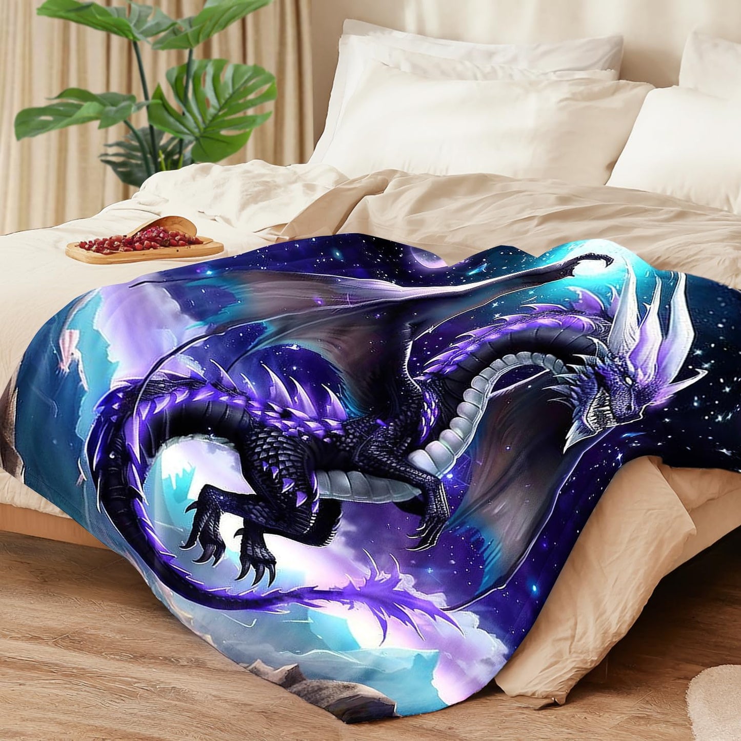 Dragon Blanket Purple Dragon Decor Cozy Animal Throw Super Soft Plush Flannel Fleece Blanket Gift for Kids Adults Men Women Ultra Warm & Lightweight Flannel, 50"X40"