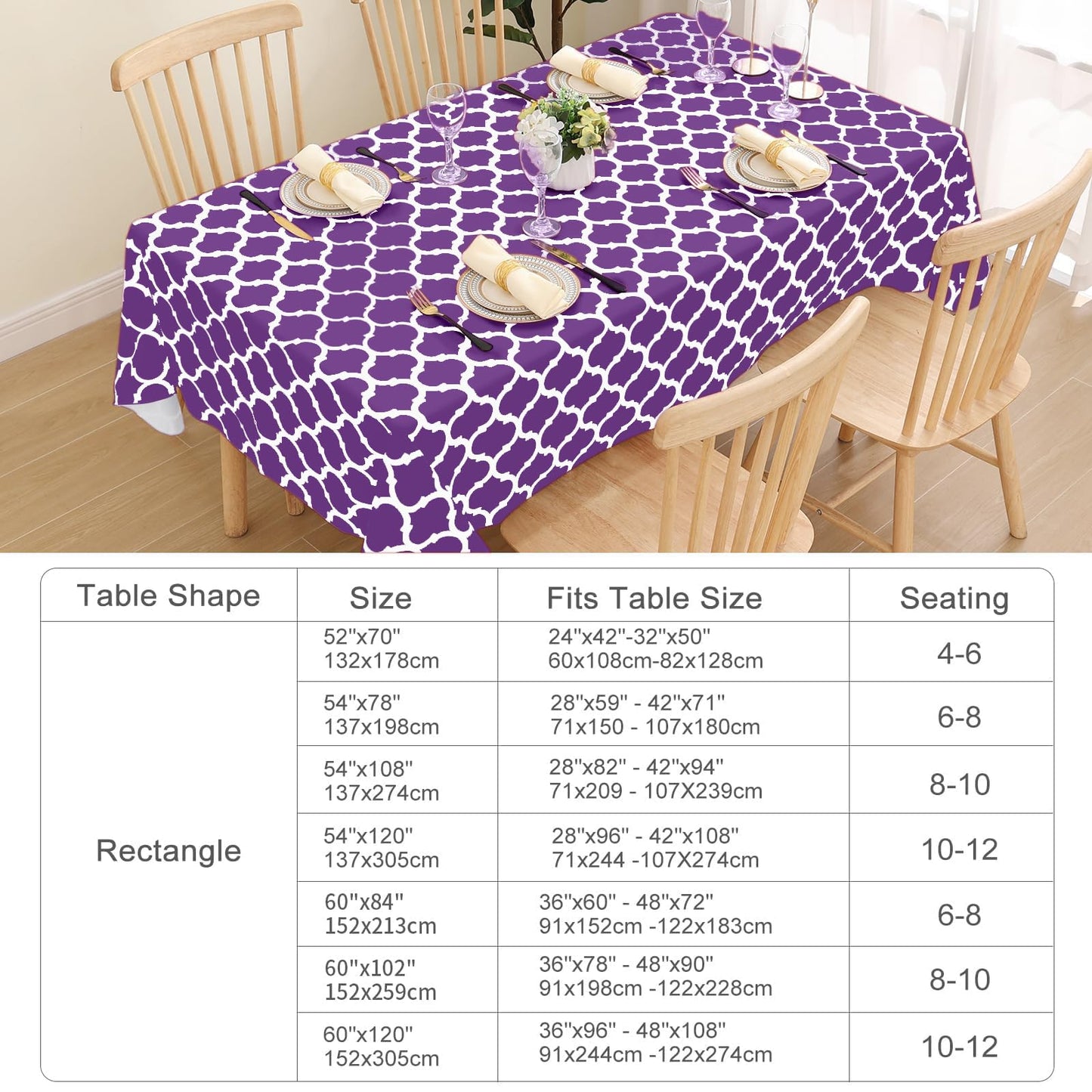 Smiry Rectangle Table Cloth, Waterproof Vinyl Tablecloth with Flannel Backing for Rectangle Tables, Wipeable Spillproof Plastic Tablecloths for Dining, Camping, Indoor and Outdoor (60"x102", Purple)