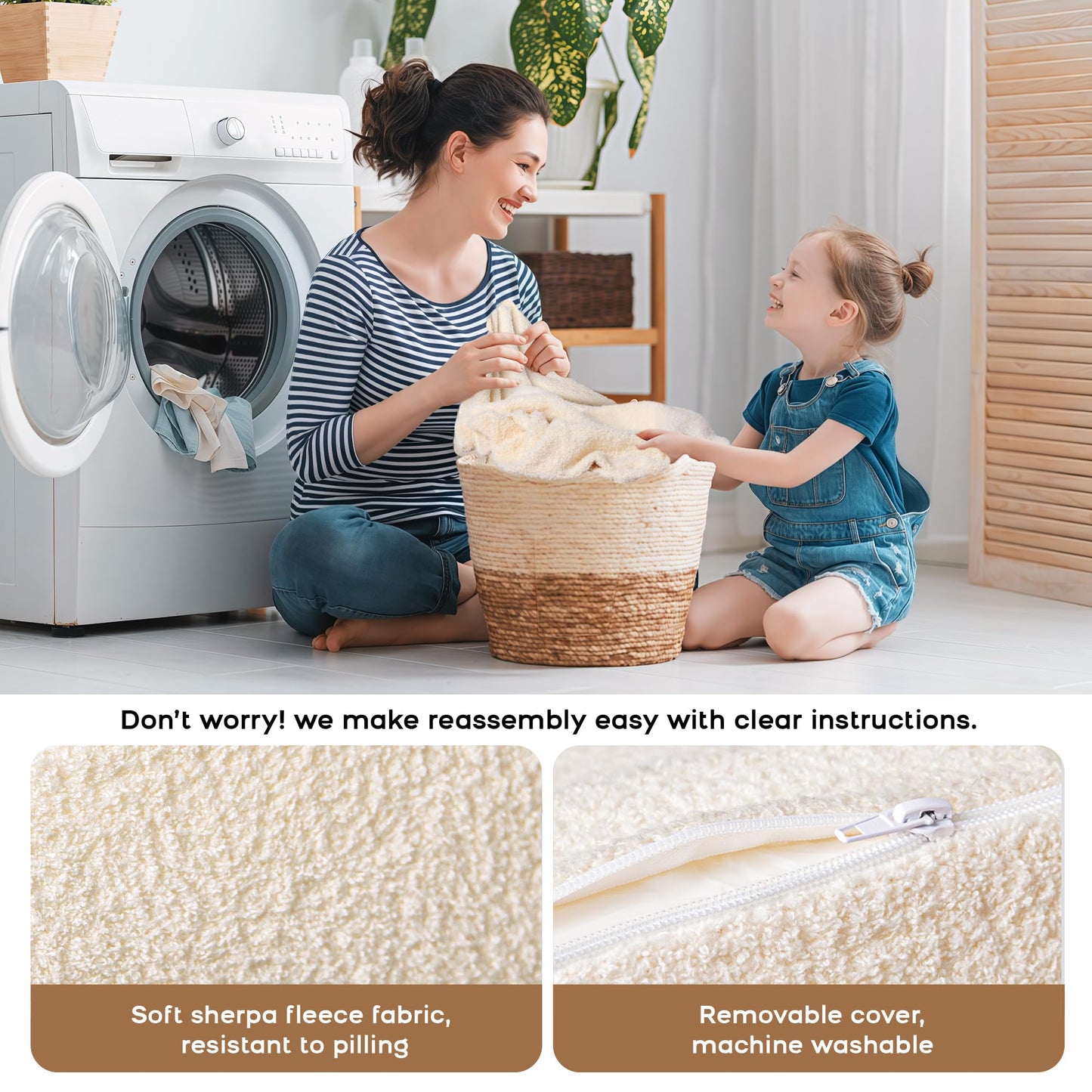 BanaSuper Wide Kids Sofa, Convertible Foam Couch for Children 3-8, Cream