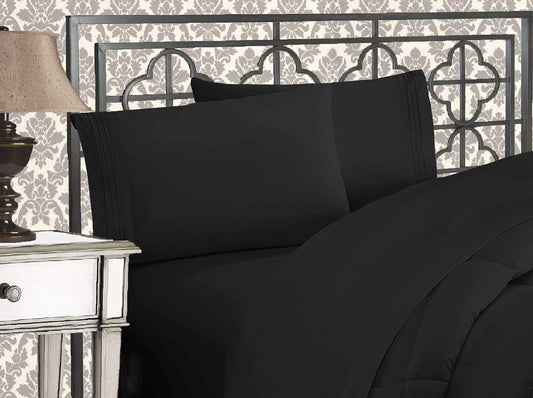 Elegant Comfort 1500 Premier Wrinkle & Fade Resistant Hotel Quality Ultra Soft Luxurious 4-Piece Bed Sheet Set with Deep Pockets, King, Black
