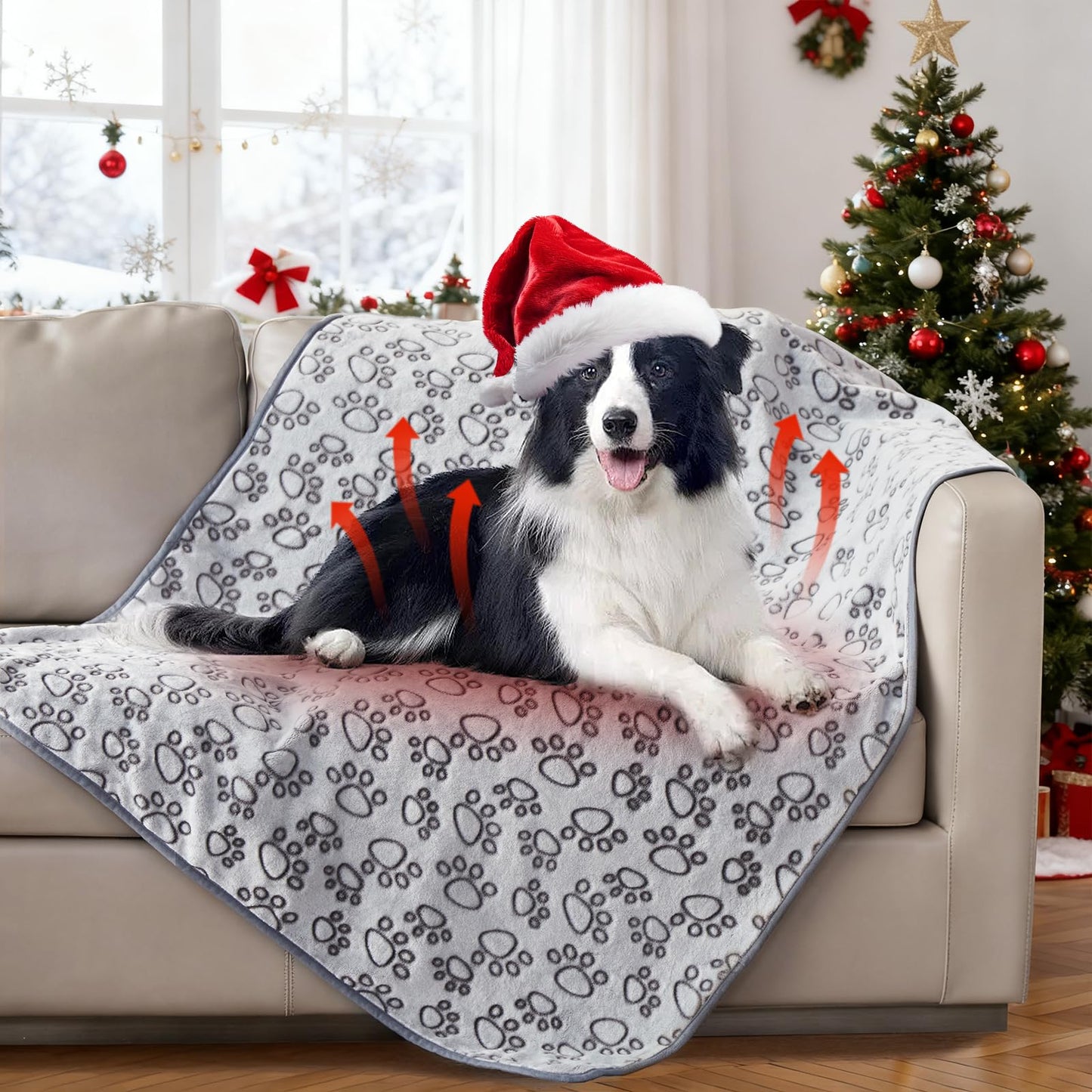 Stuffed Premium Soft Dog Blanket, with Flannel Grey Cute Paw Print, 43 * 66 inches Medium Large Size, Self Warming Cat Blanket Puppy Supplies Dog Products Stuff Essentials