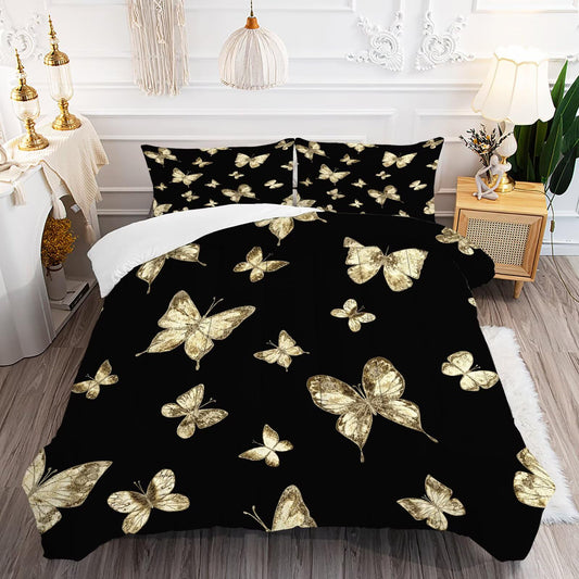 DJNEAR Vintage Butterfly Comforter Set Twin Size Black and Gold Bedding Sets for Girls Kids Women Adults Bedroom Gold Luxury Butterflies Printed Quilt 1 Comforter 1 Pillowcase
