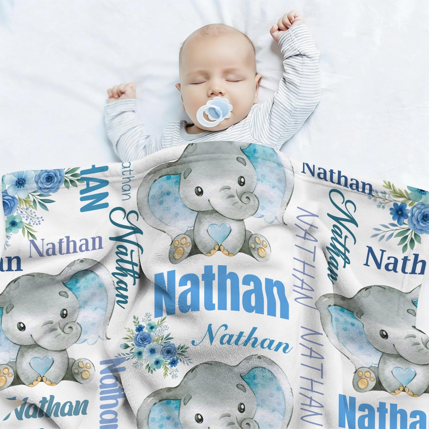 Lcyawer Personalized Blanket with Name, Custom Elephant Blanket for Baby, Flannel Throw Blankets for Boys Gifts, Personalized Baby Boy Gifts for Infant Newborn Shower, Printed in USA