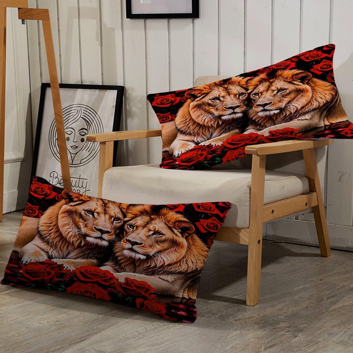 VTKON Kids Adults 3D Animal Comforter Set Queen, Soft Wildlife Lion Red Rose Print Bedding Set Theme Design Animal Print Bedding Set for Kids Youth Adults, Modern Brown Lion Quilt Cover Decor Room