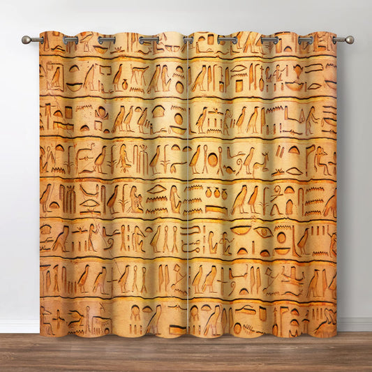 Jekeno Ancient Egypt Blackout Curtains - Vintage Egyptian Murals Hieroglyphs Theme Print Retro Decor Home Bedroom Living Room Darkening Grommet Window Drapes 2 Panel Set,52" x 84"