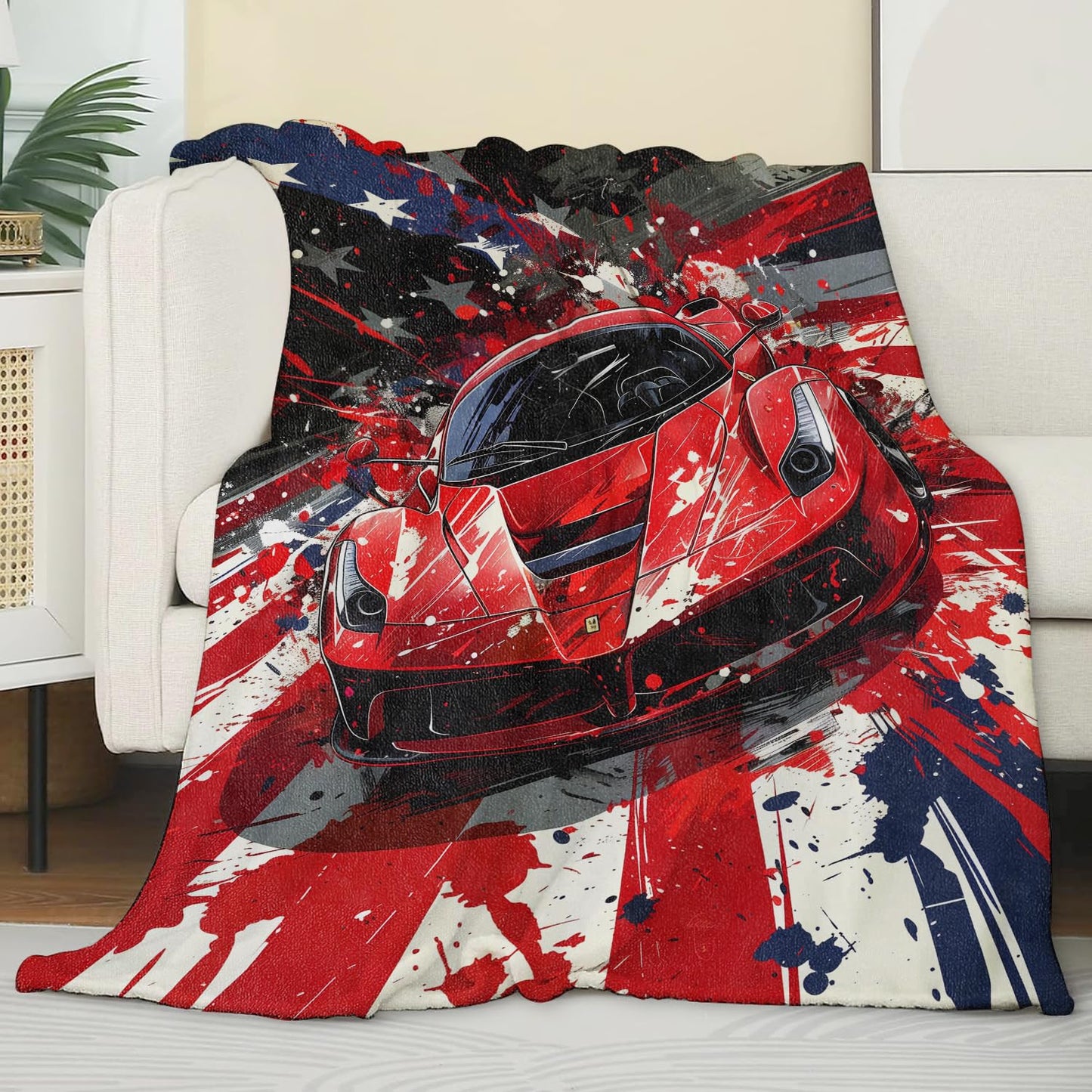 Race Car Blanket for Couch, Bed, Sofa - Soft Cozy Throw for All Seasons - Flannel Plush Lightweight Comfy Decor Gift for Adult Kids 50"60"