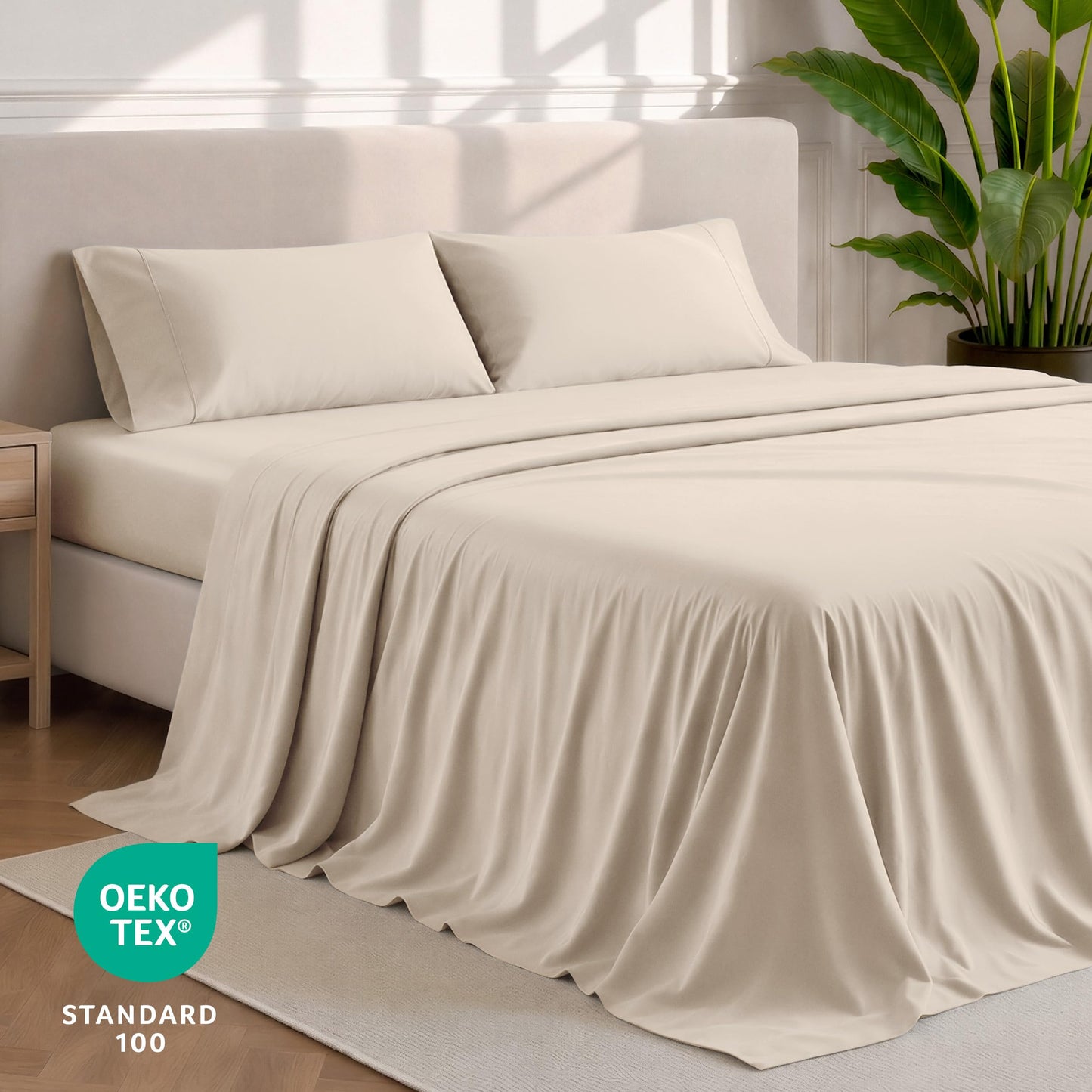Bare Home Queen Sheet Set - 1800 Ultra-Soft Microfiber Queen Bed Sheets - Double Brushed - Deep Pockets - Easy Fit - 4 Piece Set - Bedding Sheets & Pillowcases (Queen, Sand)