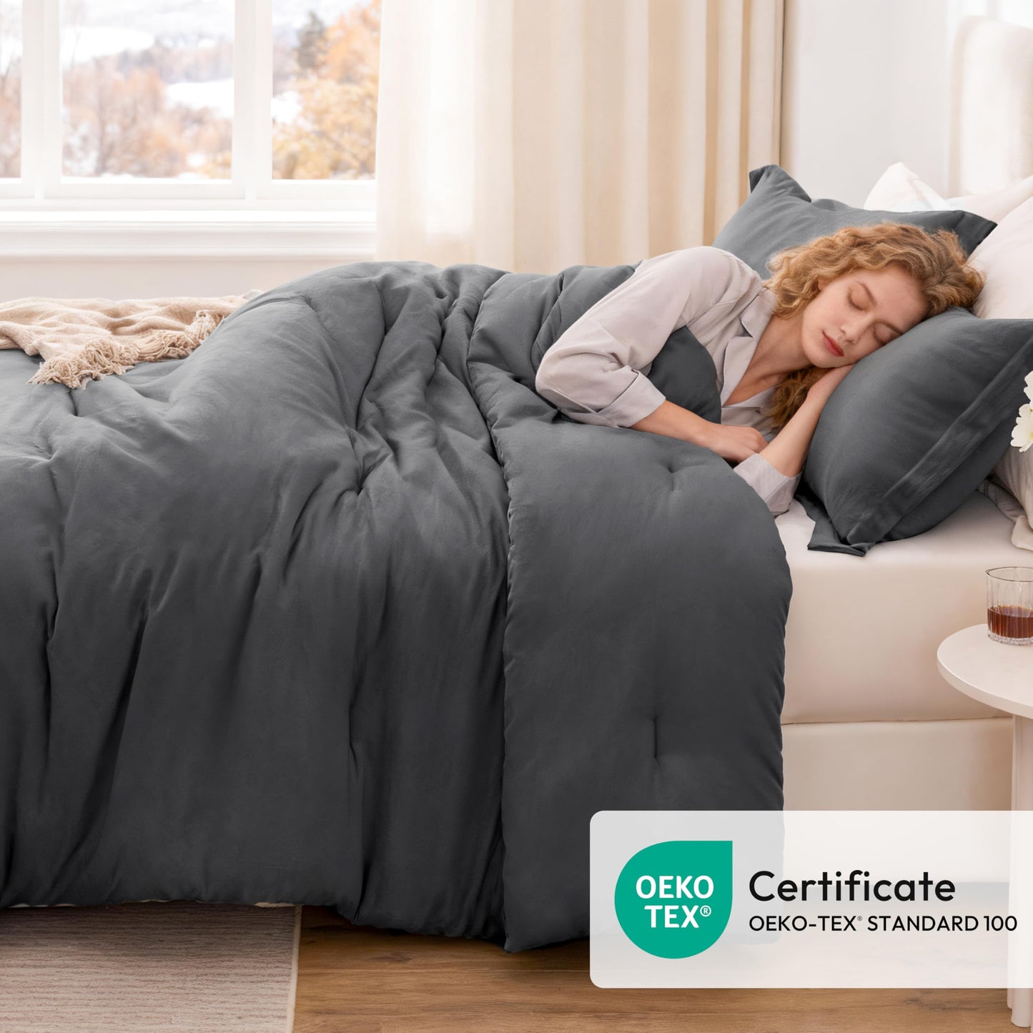 Love's cabin Dark Grey Twin/Twin XL Comforter Set, 2-Piece Prewashed Bed Set with 1 Comforter (66 x 90 in) & 1 Pillowcase, Lightweight & Breathable for All Seasons