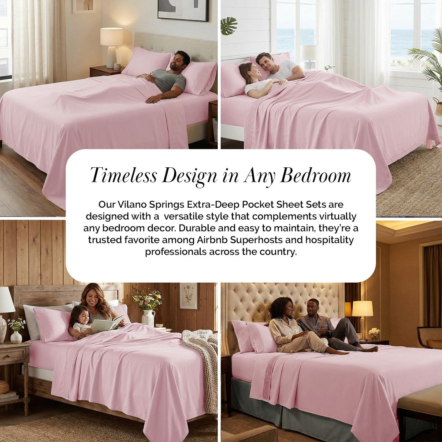 Southshore Fine Living, Inc. Queen Size Sheet Set, 4-Piece, 21" Extra Deep Pocket Pleated Sheets, Queen Size | Flat Sheet, Fitted Sheet, 2 Queen Pillowcases | Soft Microfiber Bedsheets | Pink