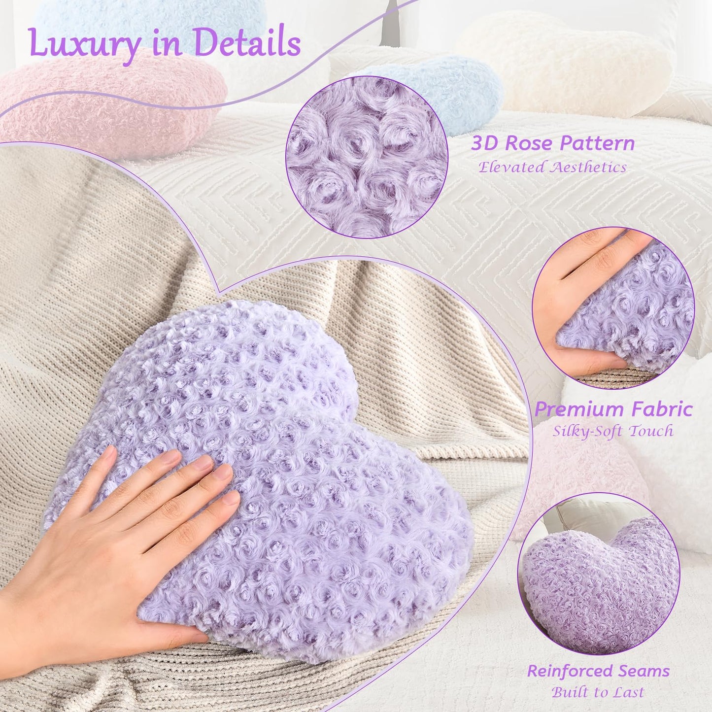 IREMATE Heart Pillow Purple Throw Pillows, Soft Fluffy Decorative Pillows for Bed Couch Chair, Cute Heart Shaped Room Decor Gifts for Valentine Anniversary Birthday Mothers Christmas (Small, 13"x10")