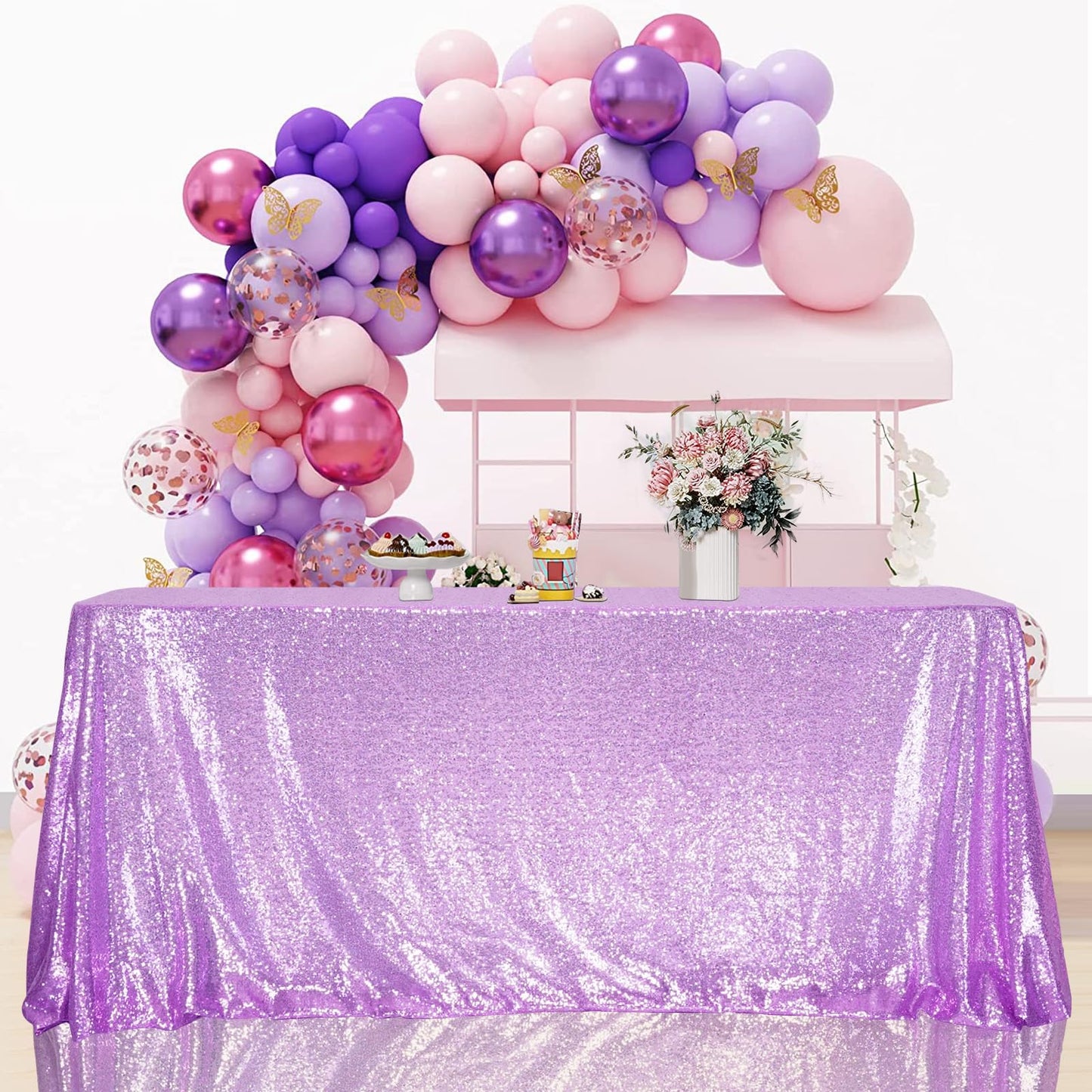 SquarePie Sequin Tablecloth 50 x 72 Inch Lavender Sparkly Table Linen for Wedding Party