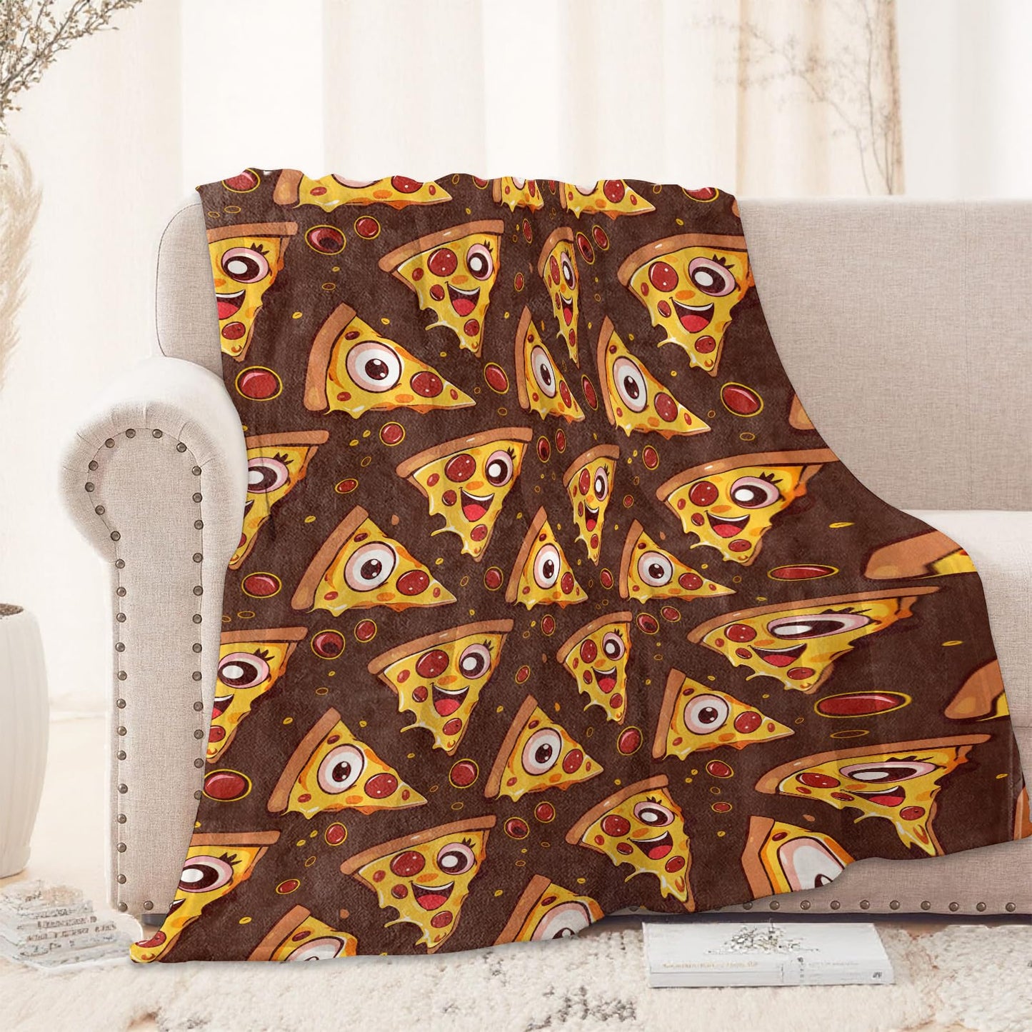 Funny Cartoon Pizza Blanket 50X60 in, Flannel Throw Blankets for Travel Camping Sofa Living Room Decor, Lightweight Cozy Soft Fuzzy Gifts for Women Adults Kids