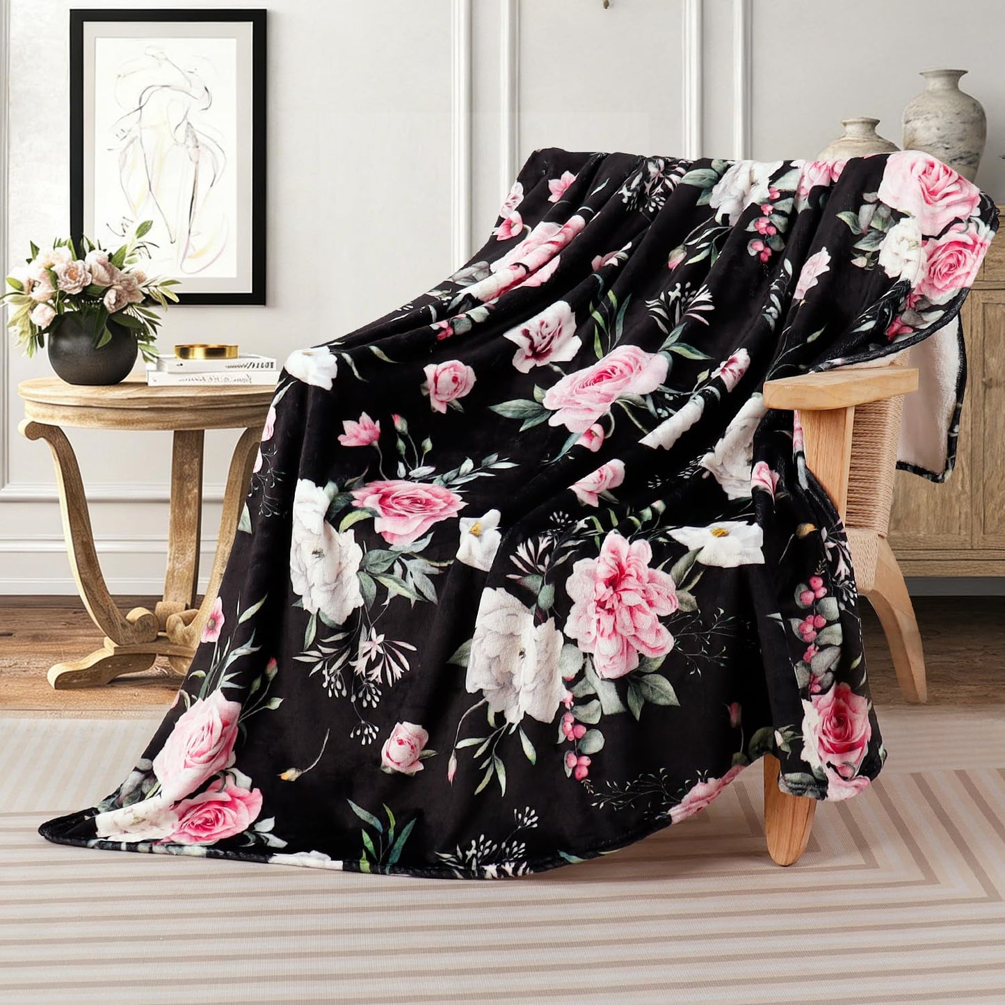 Galoker Floral Throw Blanket Botanical Flower Blanket Ultra Soft Flannel Fleece Throw Blankets Lightweight Cozy Fluffy Plush Blankets for Bed Couch Sofa 50"X60"