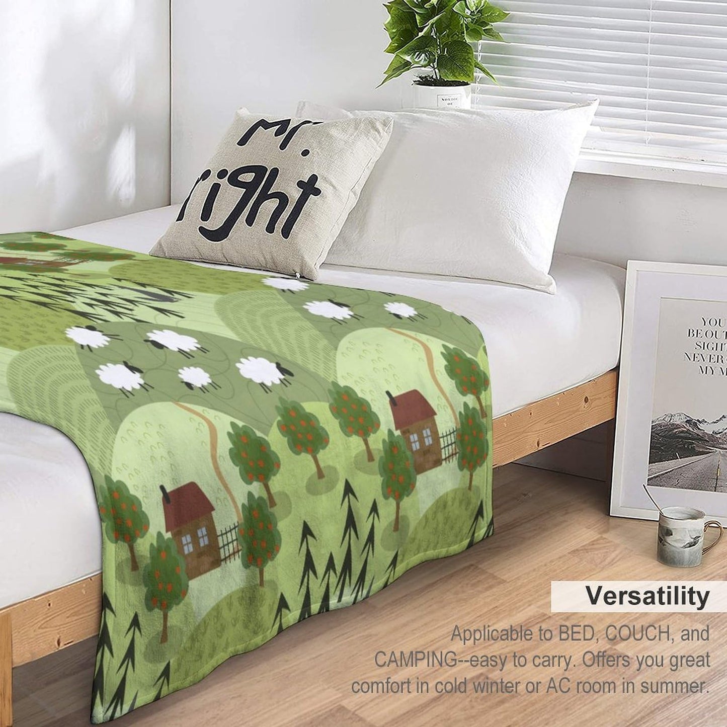 Sheep Blanket Green Mountains Forest Cute Cartoon Abstract Modern Art Print Soft Cozy Lightweight Throw Blanket for Kids Girls Boys Women Bedroom Living Room Dorm Chair Sofa Travel 40x50in