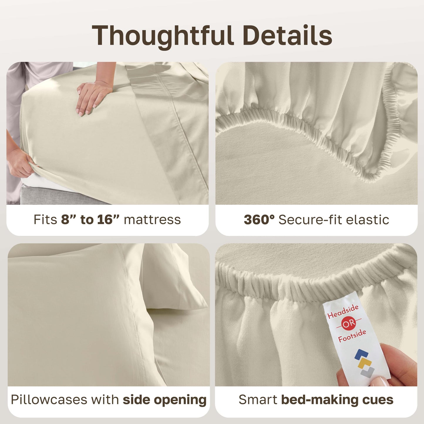 California Design Den Luxury Full Size Sheet Set - 100% Cotton, 600 Thread Count Deep Pocket Full Size Bed Sheets, Sateen Weave - Cream (Warm Ivory)