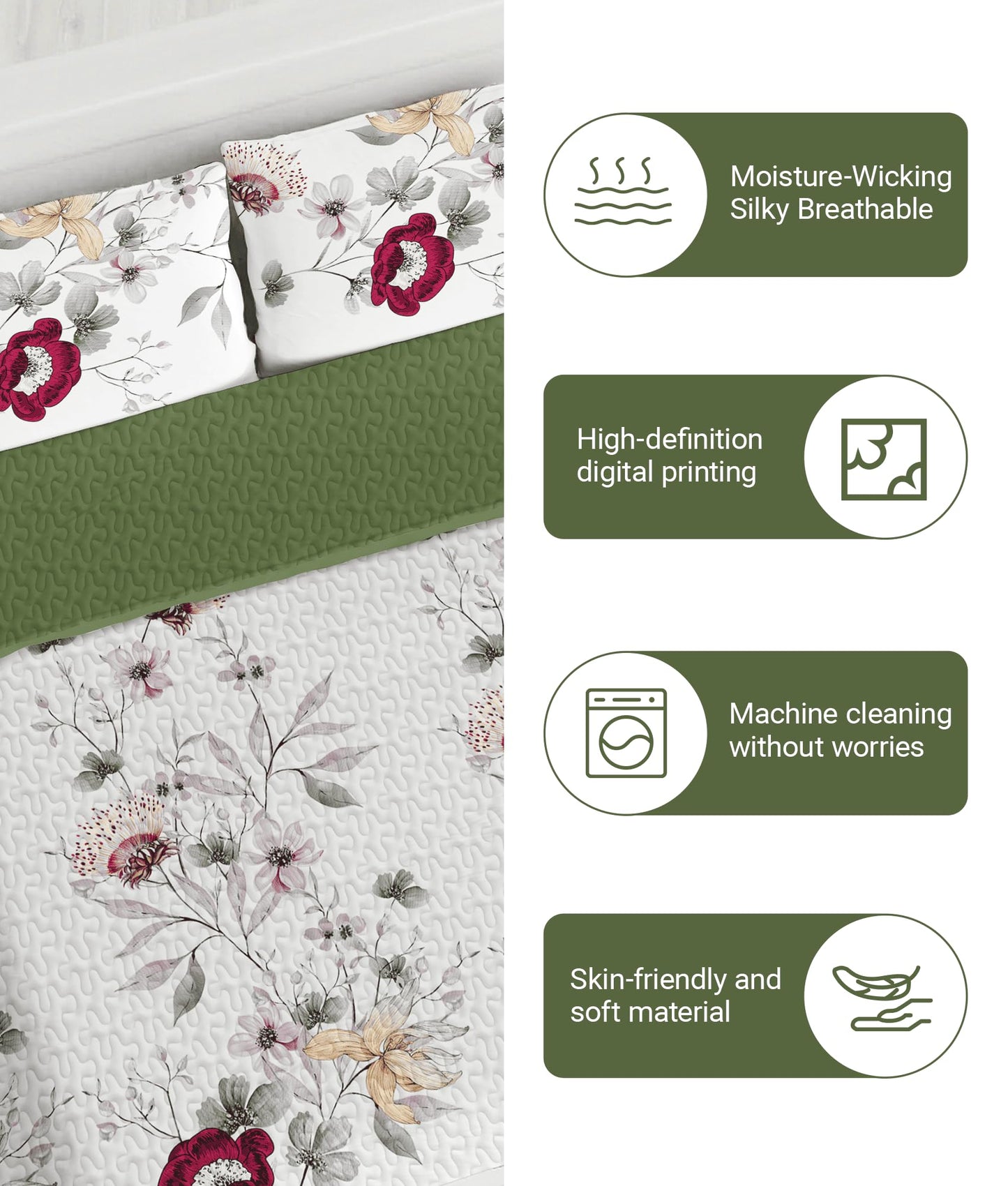 CozyCreatures Vintage Boho Dark Green King Light Comforter Set, 9-Piece Bed in a Bag with Curtains, Brushed Microfiber Bedspread Set with Matching Curtains for Master Bedroom, Machine Washable
