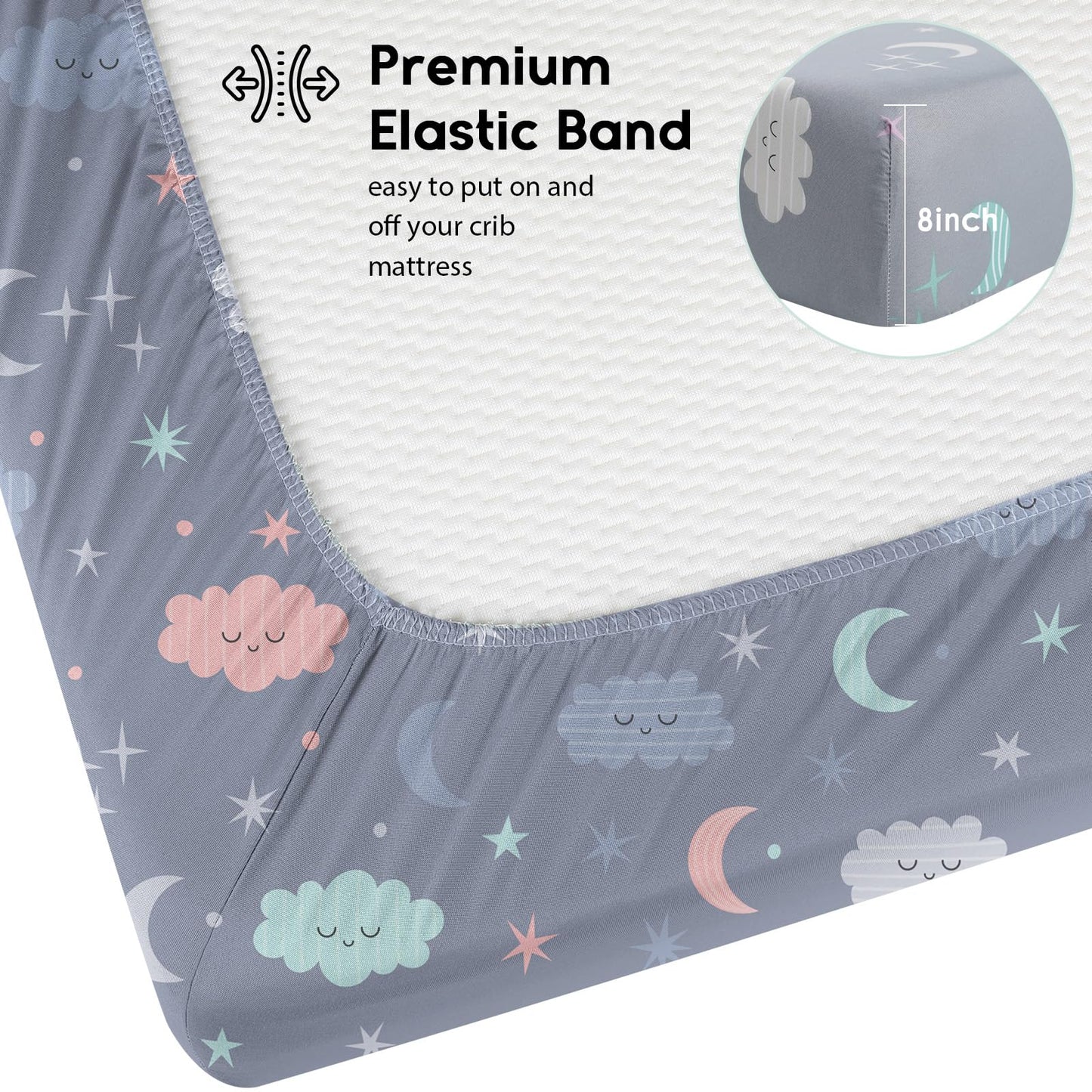 Yoofoss Baby Crib Sheets for Boys Girls, Fitted Crib Sheet 2 Pack for Standard Crib and Toddler Mattress, Super Soft Microfiber Baby Sheet 28x52x8in(Cloud)
