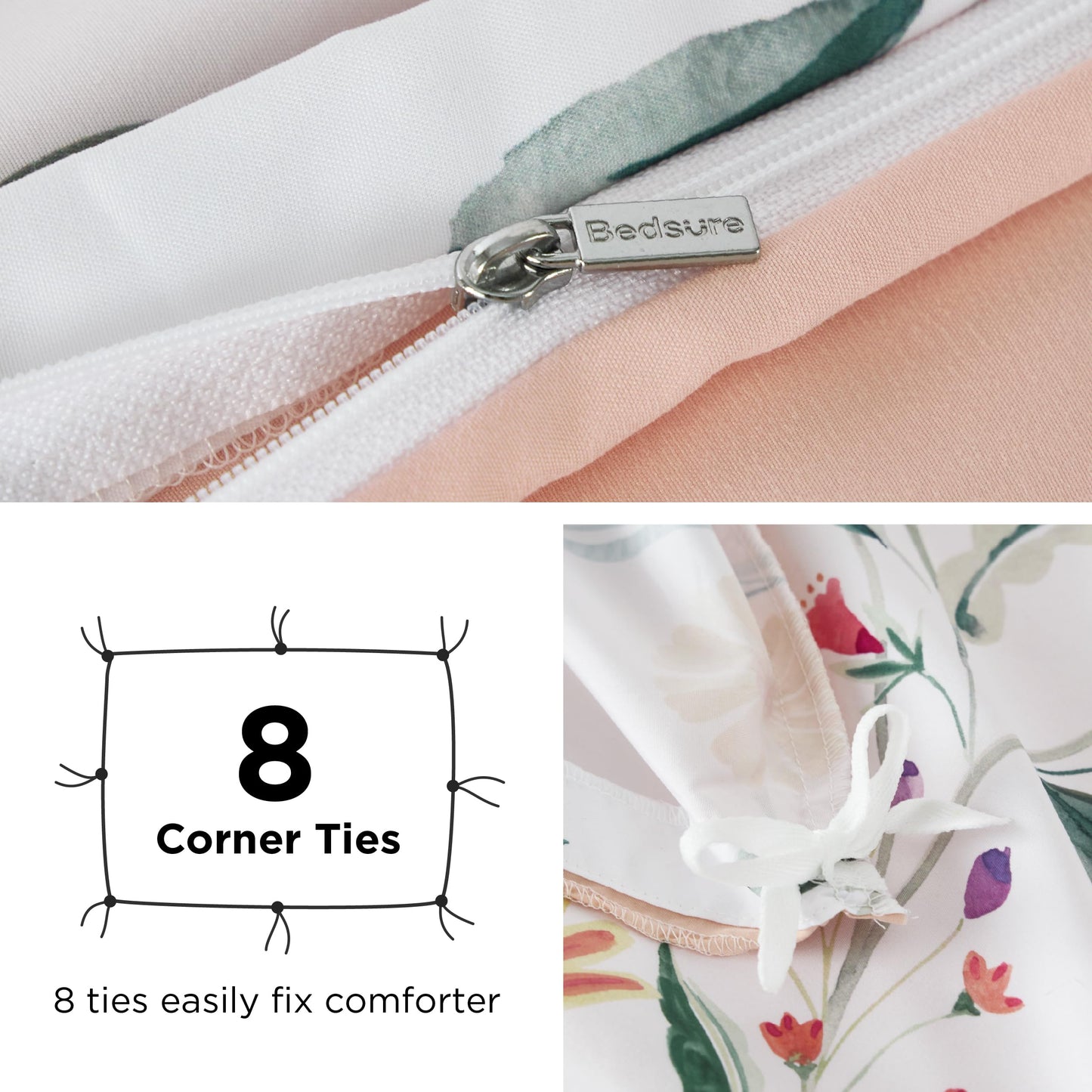Bedsure Duvet Cover King Size - Reversible Floral Duvet Cover Set with Zipper Closure, 3 Pieces Pale Blush Bedding Set with 8 Corner Ties and 2 Pillow Shams 20"x36"