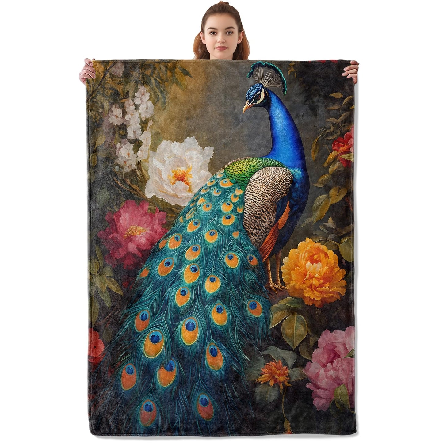 Kibue Pretty Peacock Blanket Warm & Cozy Flannel Throw Blanket - Soft Plush Lightweight Blankets for Travel, Sofa, Bedroom, Office, Home Decor for Adults Kids Women 60"×50"