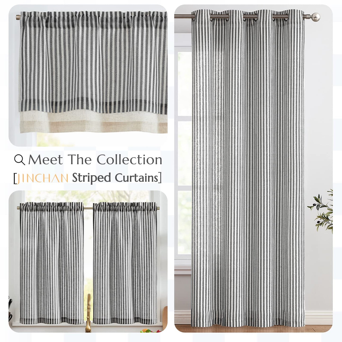 jinchan Linen Valance Kitchen Curtain Light Filter Double Layer 18 Inch