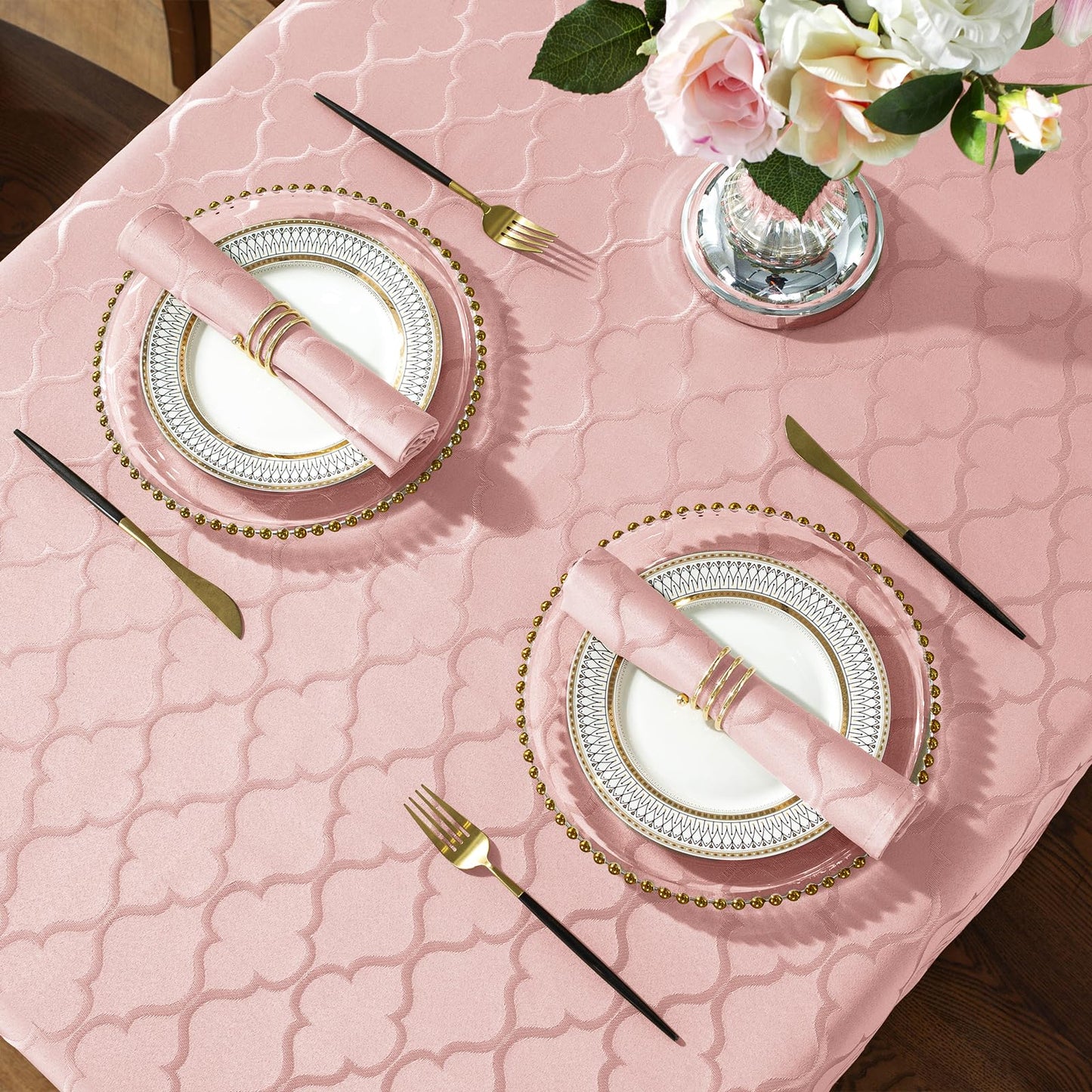 SASTYBALE Tablecloth Rectangle Jacquard Table Cloth Polyester Spill Proof Wrinkle Resistant Table Cover for Kitchen Dining Valentine's Day Decoration (52" x 70" (4-6 Seats), Pink)